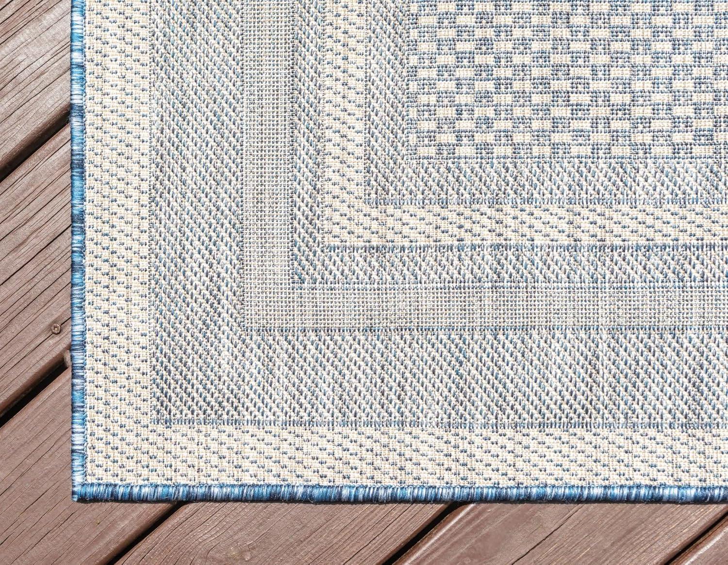 Abstract Blue Synthetic 10' x 14' Easy-Care Outdoor Rug