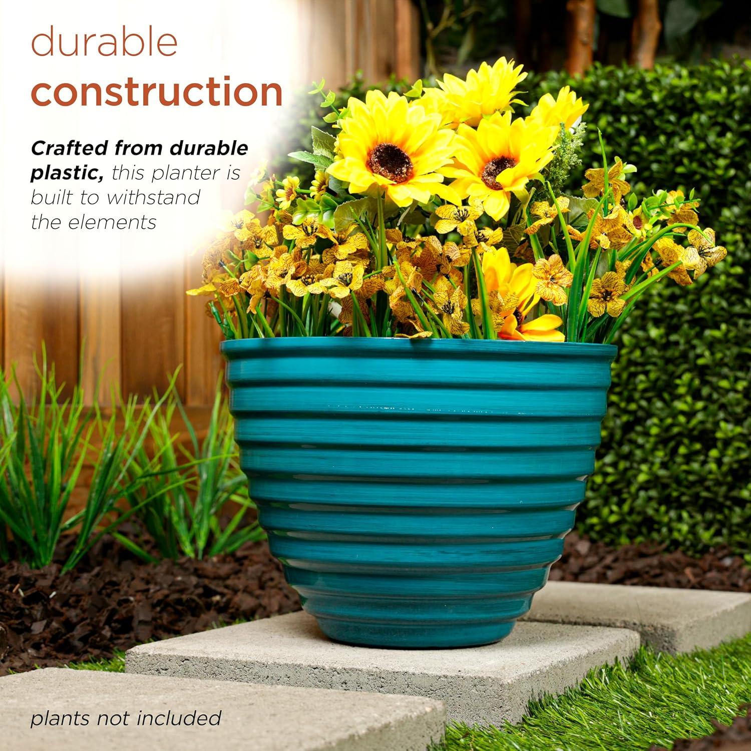 Blue 12" Glazed Plastic Planter with Drainage Hole