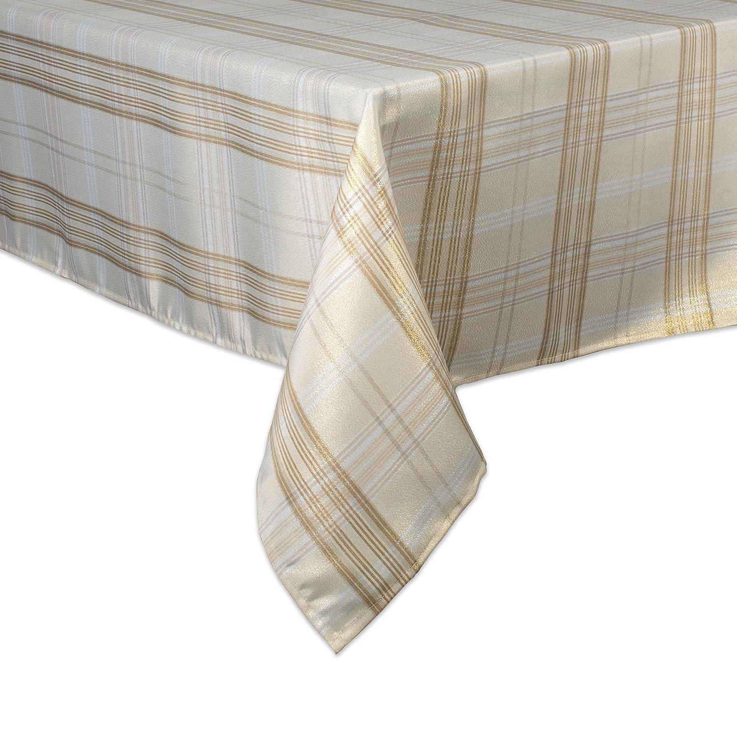 DII 60x104" Modern Polyester Fabric Metallic Plaid Tablecloth in Cream