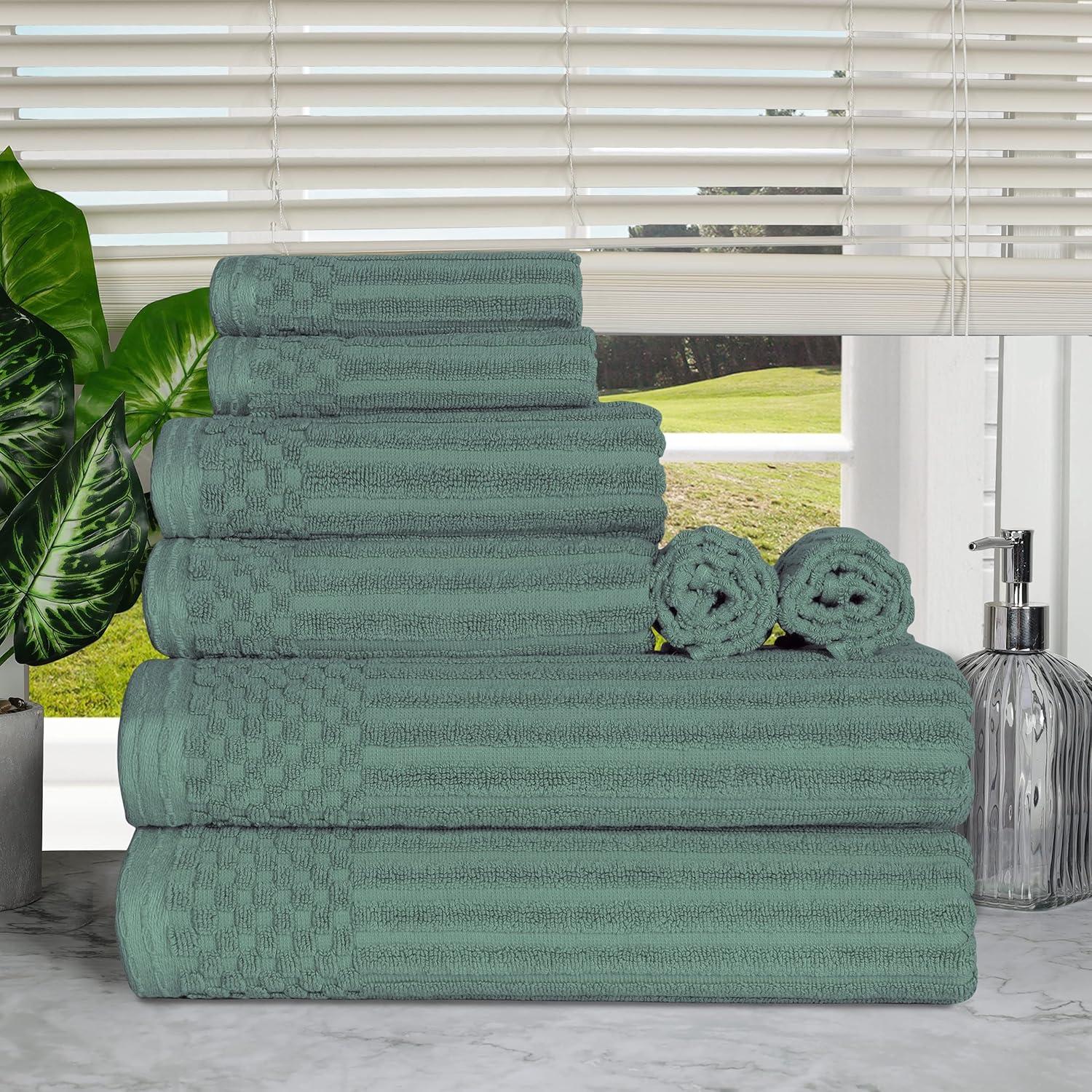 Basil Green Cotton Ribbed 8-Piece Towel Set