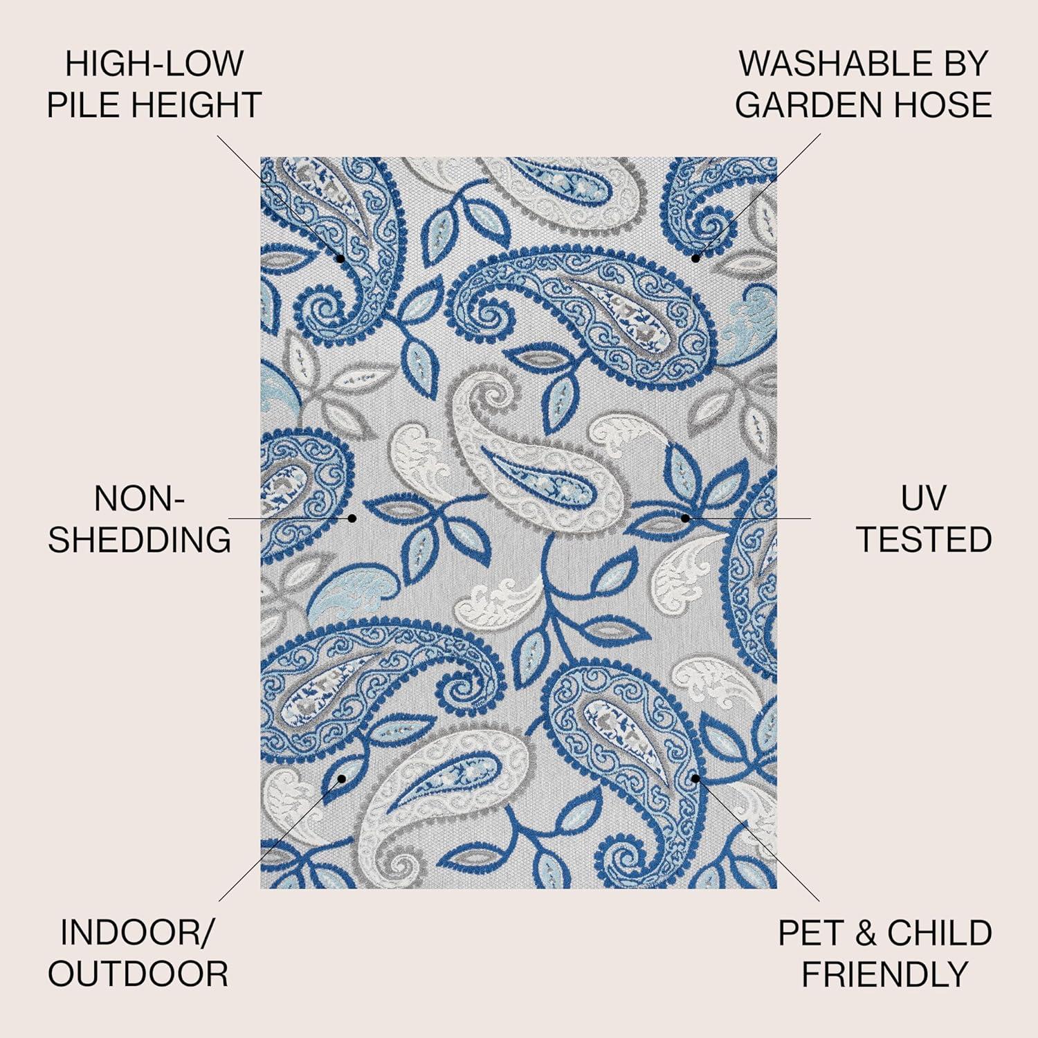 3'x5' Julien Paisley High-Low Indoor/Outdoor Area Rug, Blue/Light Gray - JONATHAN Y