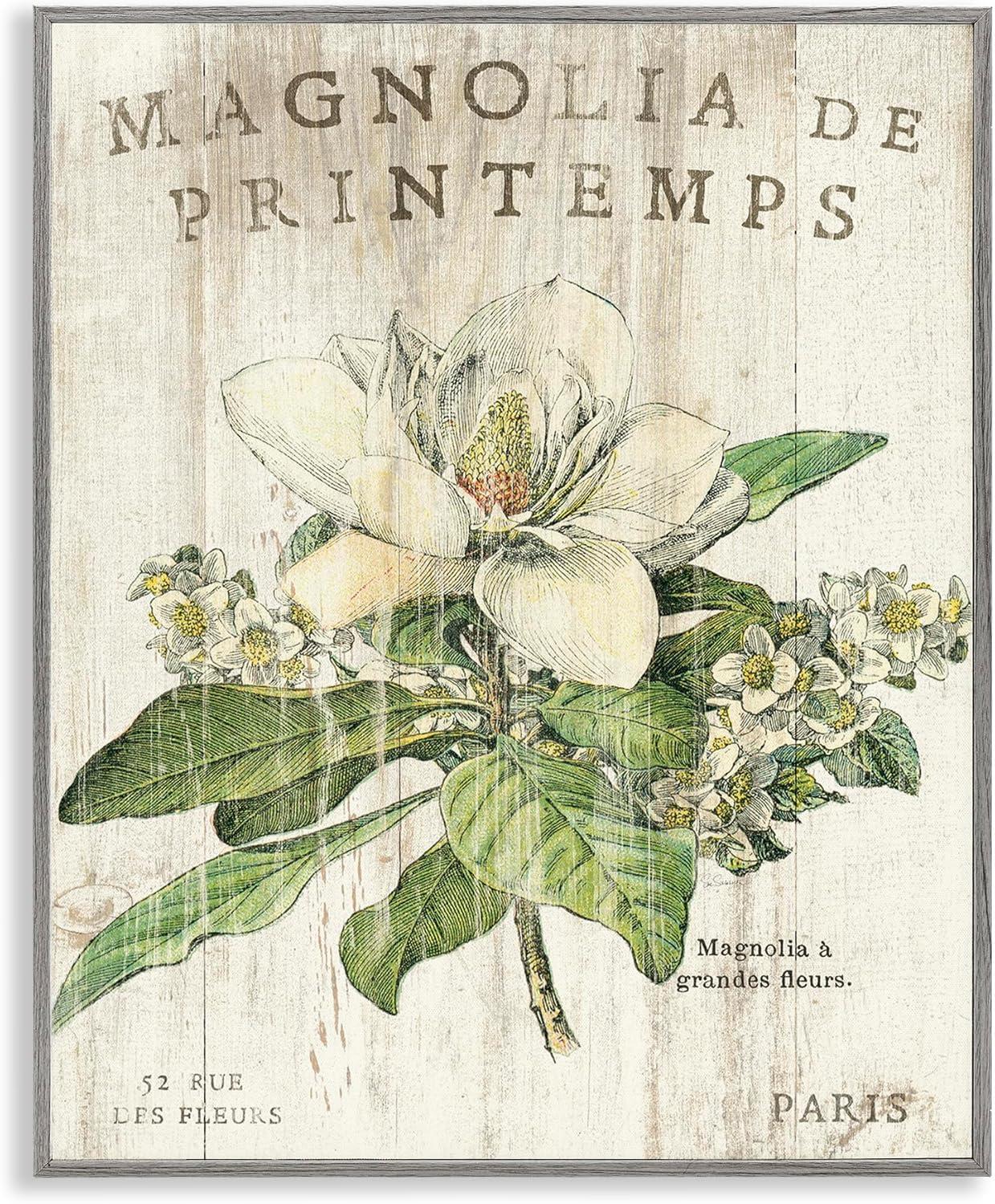 French Magnolia Spring Print on Canvas with Black Frame