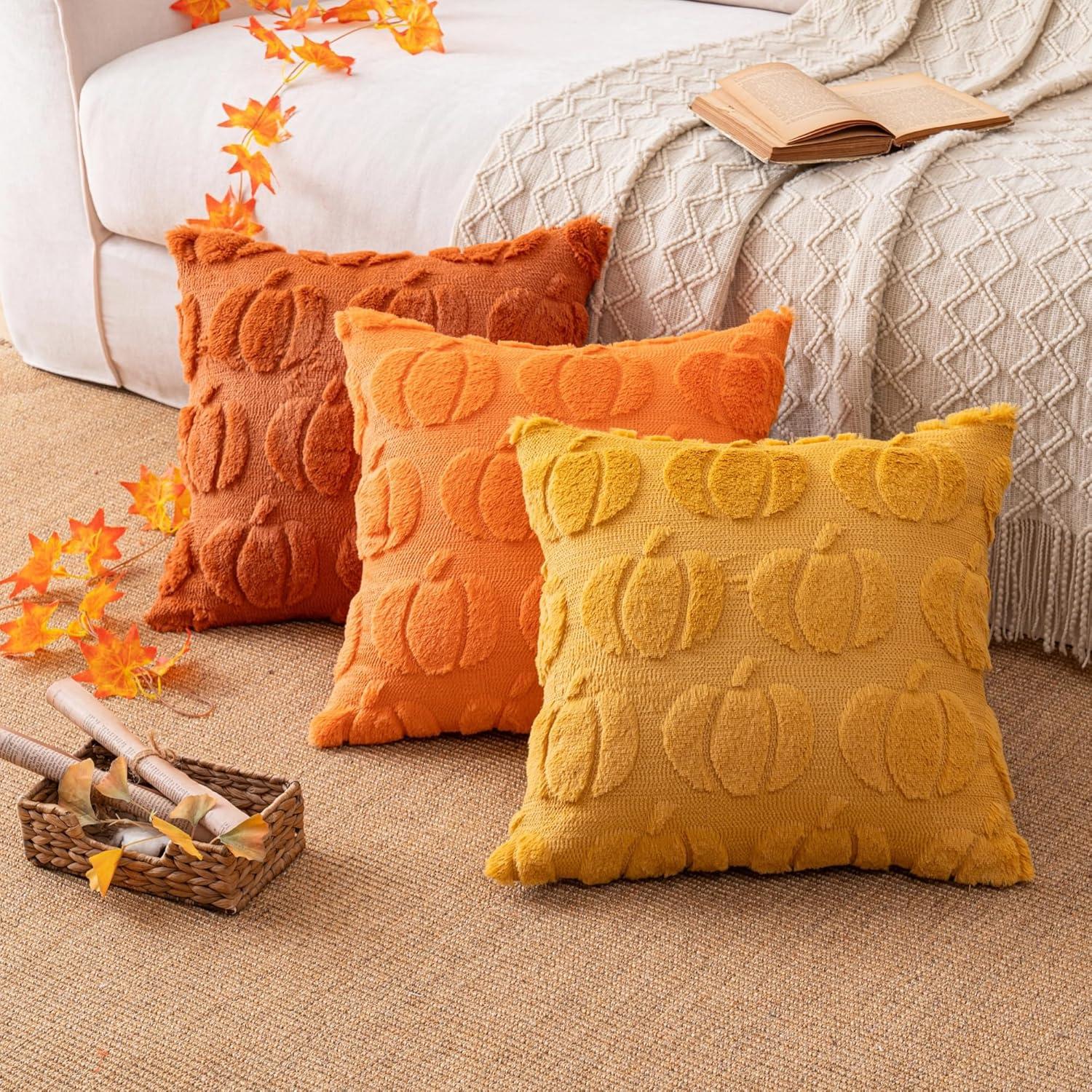 TQWQT Fall Pillow Covers 18x18 Set of 2 Fall Decorations Autumn Rust Pumpkin Throw Pillow Cases Soft Plush Faux Fur Wool Couch Cushion Case for Chair Sofa Bedroom Living Room Home Decor