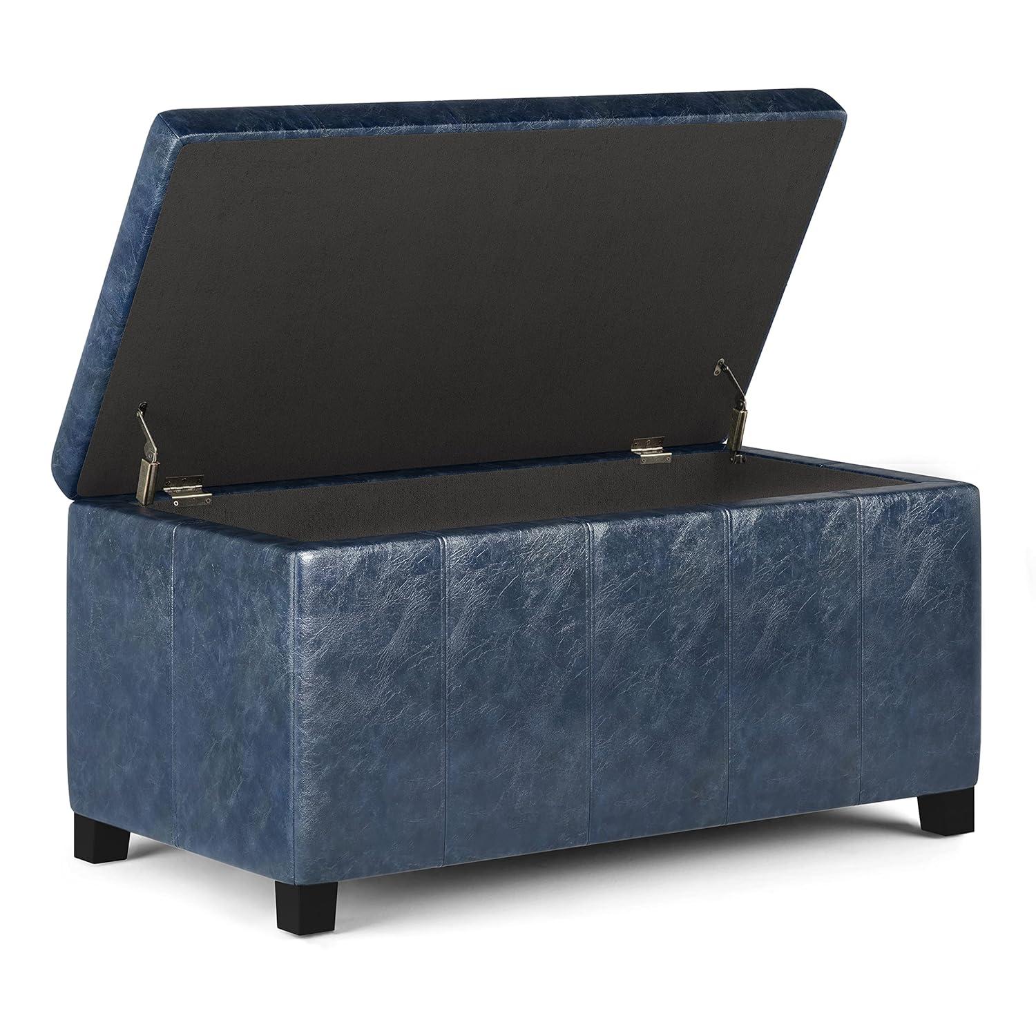 Simpli Home Dover 36"W Upholstered Storage Ottoman Bench with Lift-Top and Large Interior Storage