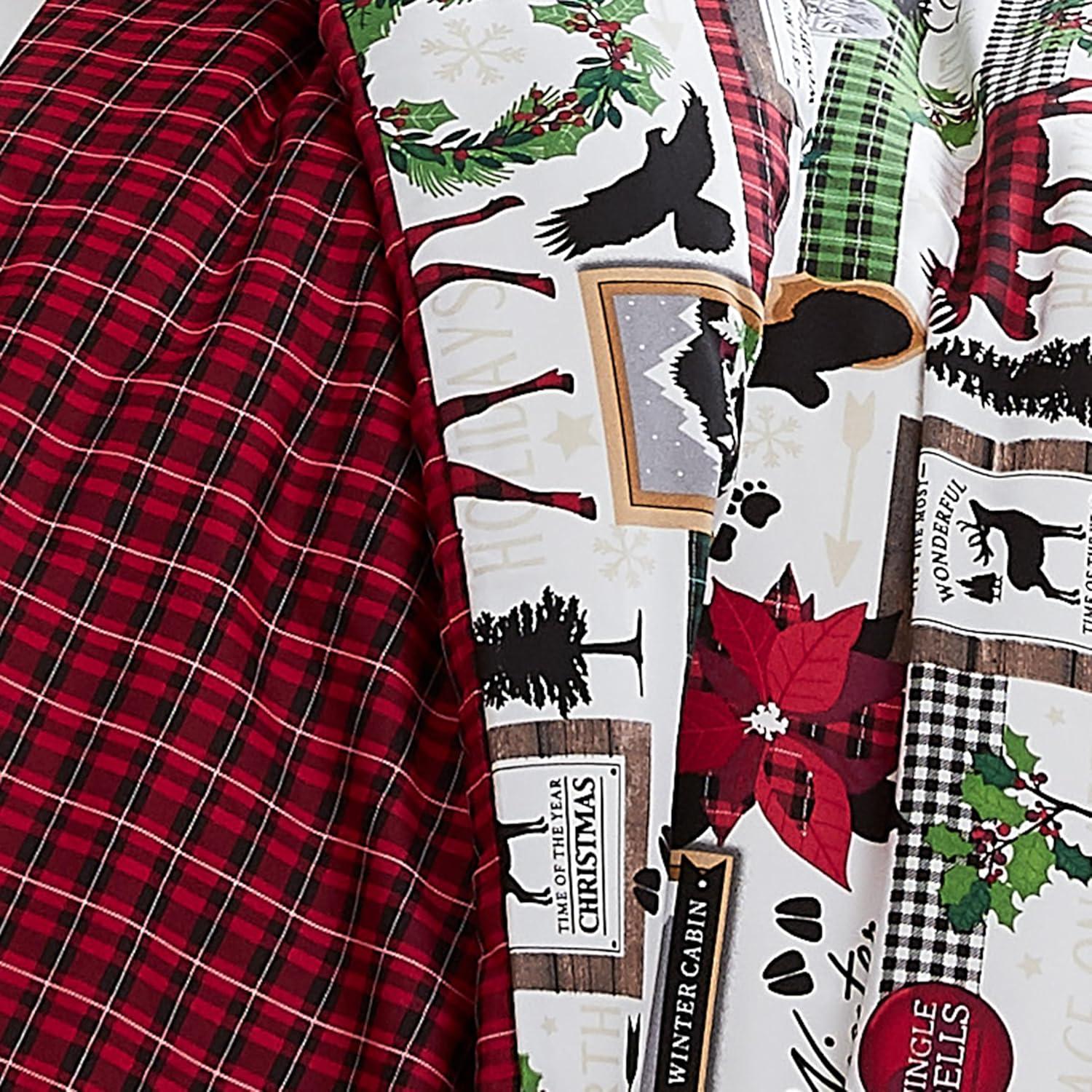 Red Plaid Cabin Print King/California King Holiday Duvet Cover Set