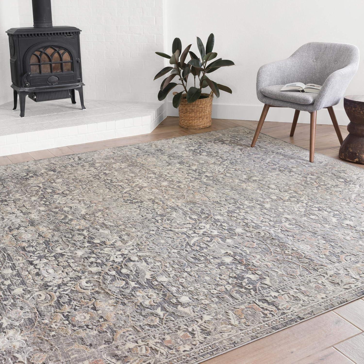 Elegant Gray Oriental 6'x8' Synthetic Area Rug