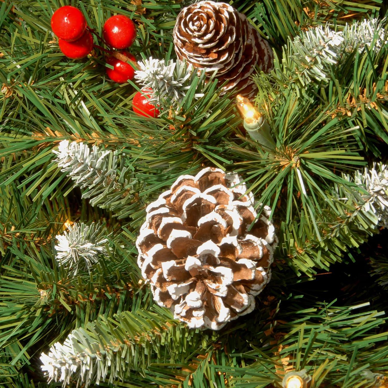 30" Prelit Flocked Christmas Wreath with Berries and Pinecones White Lights - National Tree Company