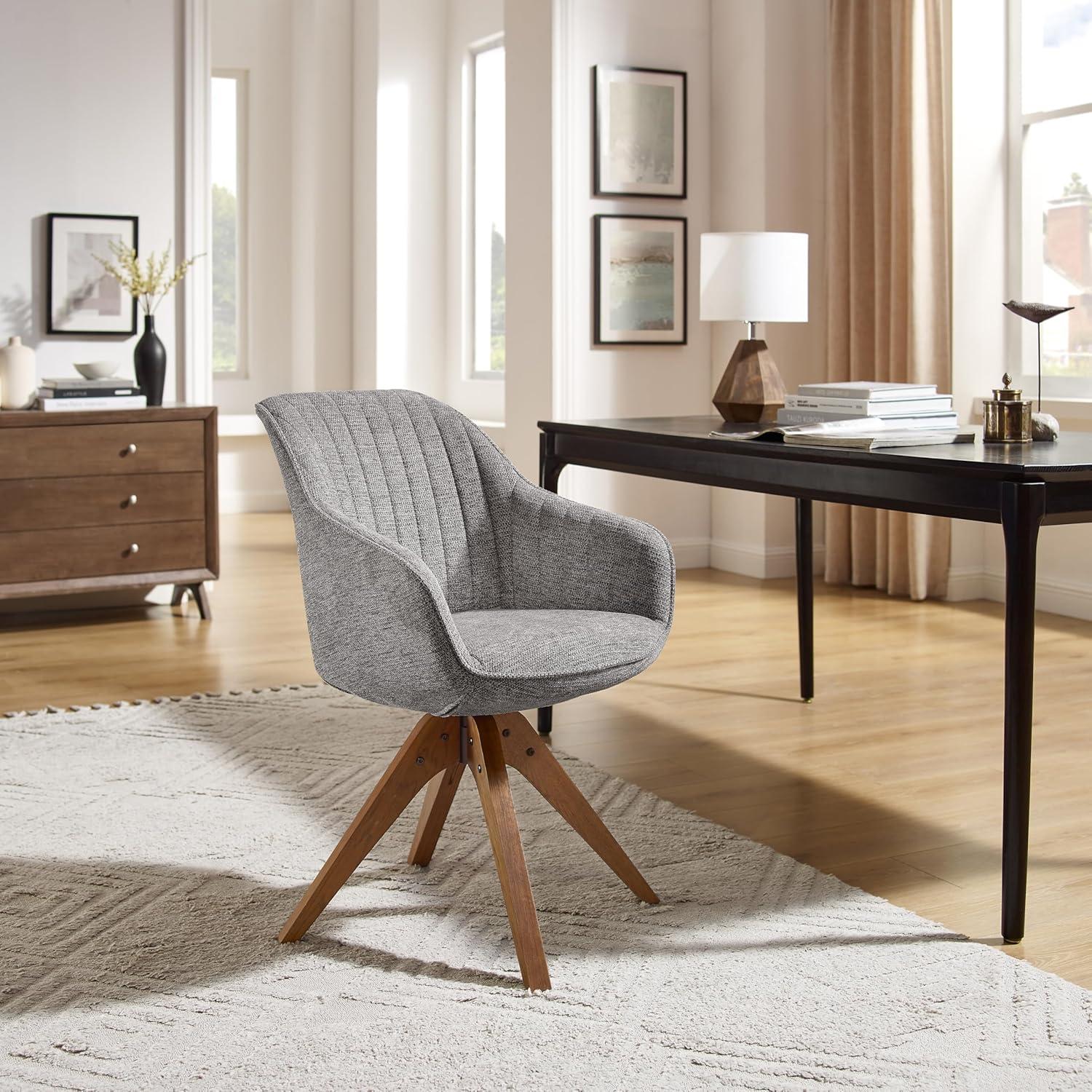 Grey Fabric and Wood Swivel Accent Arm Chair