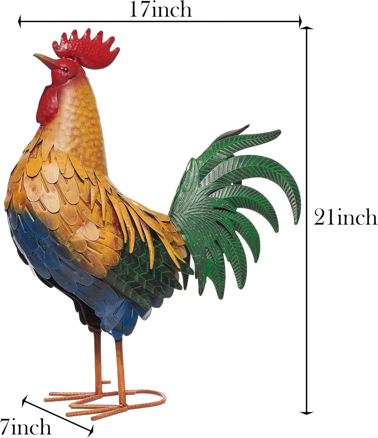 Large Multicolor Metal Rooster Freestanding Outdoor Decor