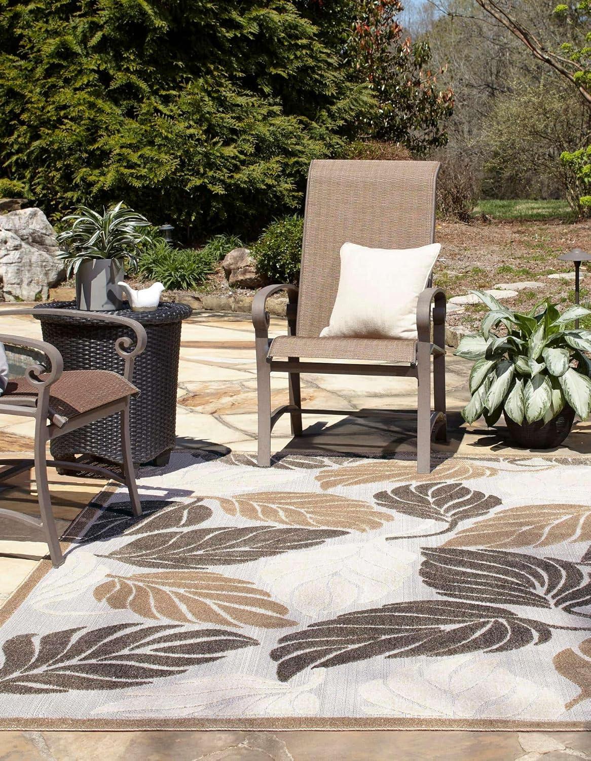 Unique Loom 8' 0 x 10' 0 Gray Outdoor Botanical Augusta Area Rug