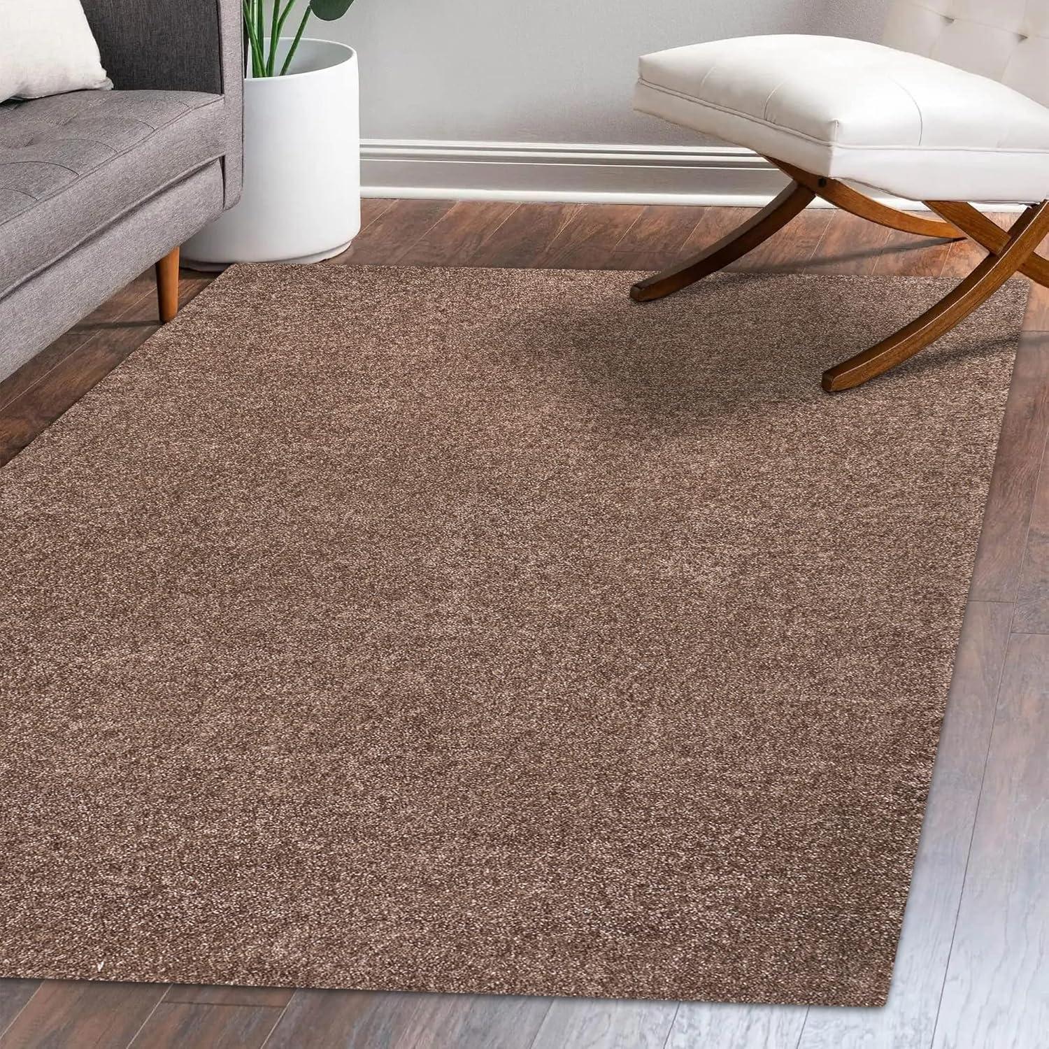 9' x 12' Haze Solid Low-Pile Area Rug, Brown - JONATHAN Y