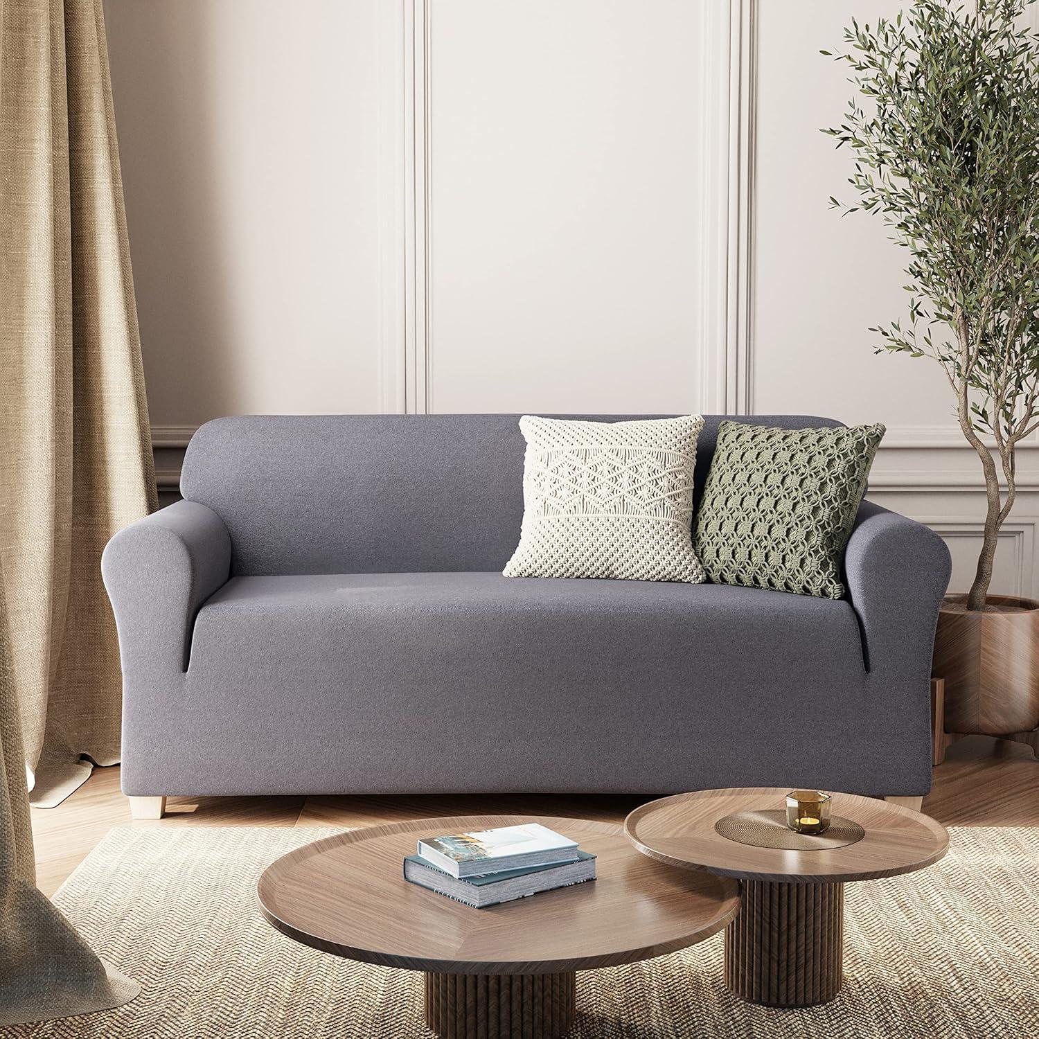 Zenna Home Recycled Cotton Sofa Slipcover, 1-Piece, Dark Blue Heather