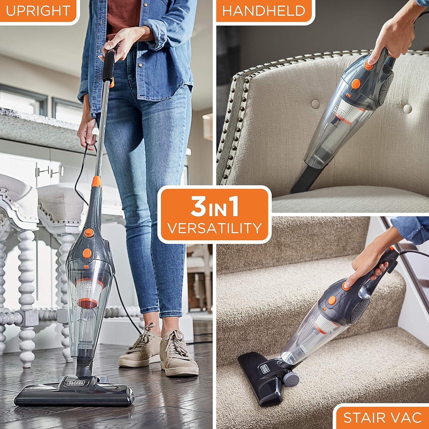 Black and Decker 3 In 1 Convertible Corded Upright Handheld Vacuum Cleaner, Gray