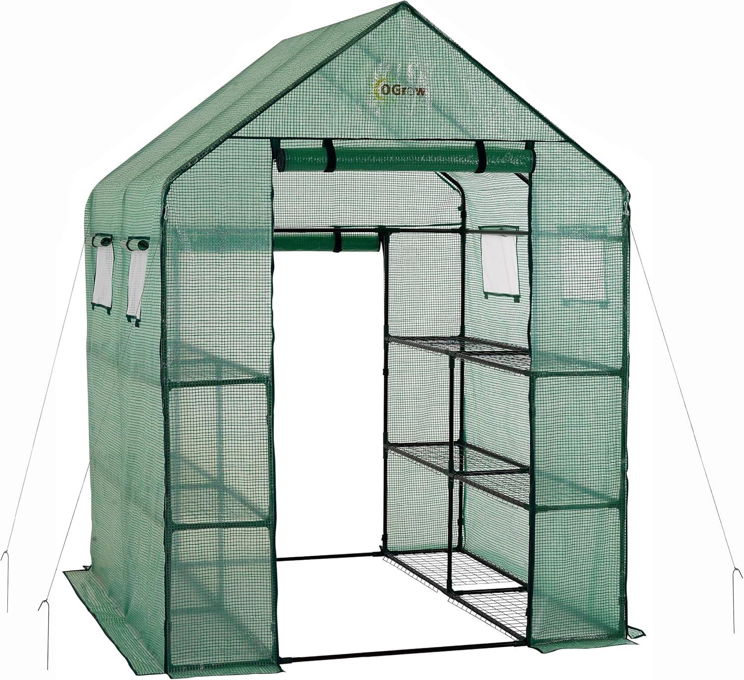 OGrow Machrus Ogrow Deluxe Walk-in 2 Tier 8 Shelf Portable Lawn And Garden Greenhouse - Heavy Duty Anchors Included! | Wayfair