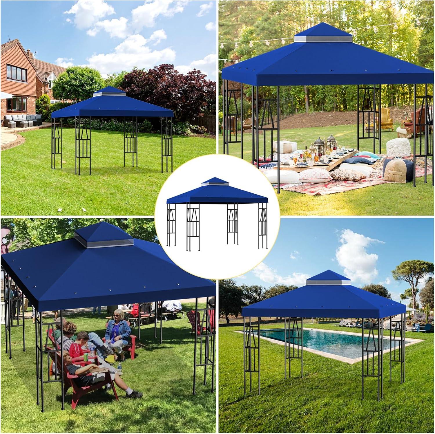 SUNNY 10x10 FT Gazebo Replacement Canopy Top Double Tier Canopy Top Cover (Blue)