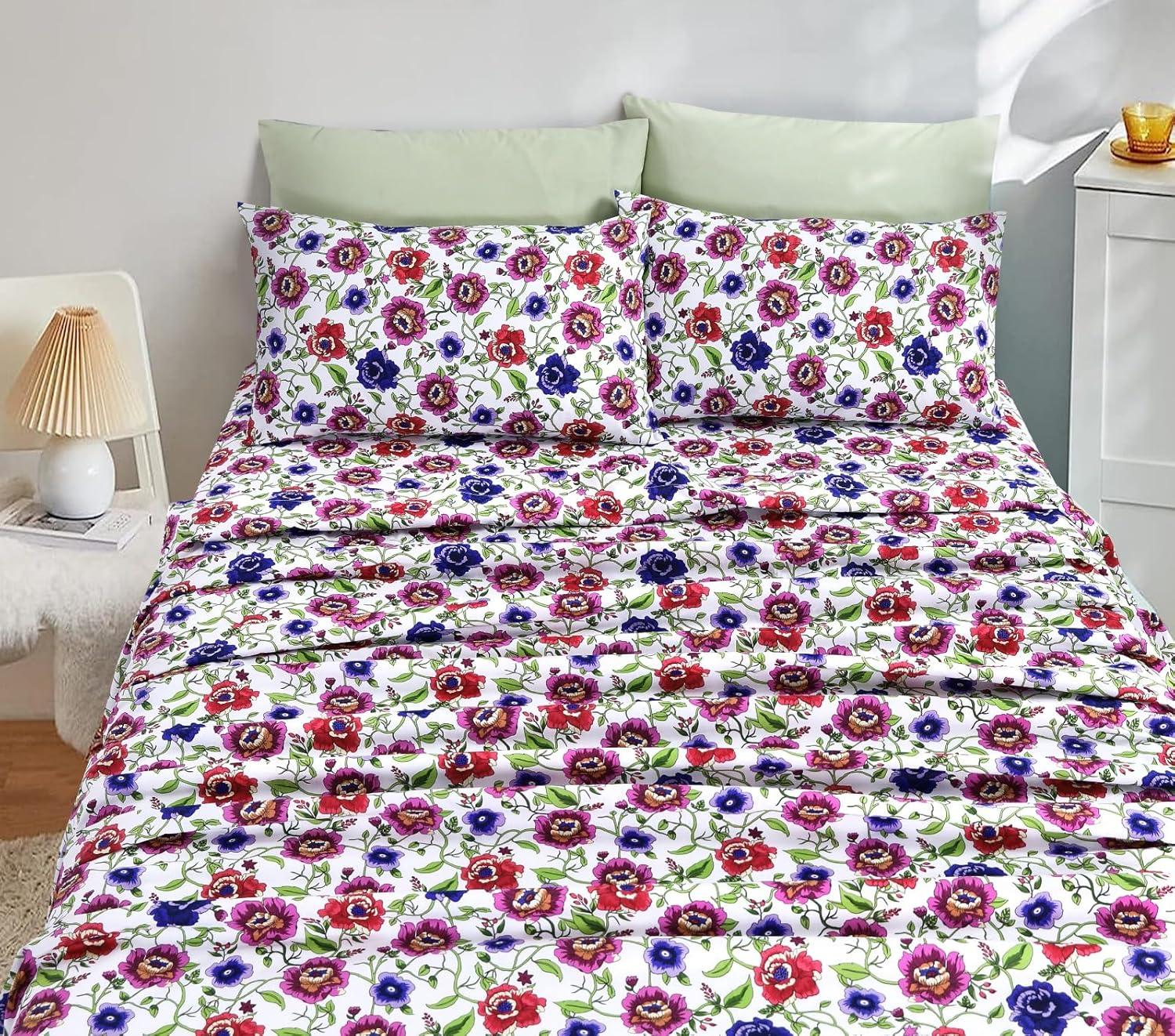 Luxior Collection 100% Cotton 4 Pcs Bed Sheets Set, 144TC, Deep Pocket upto 16" (1 Flat 1 Fitted 2 Pillowcases)