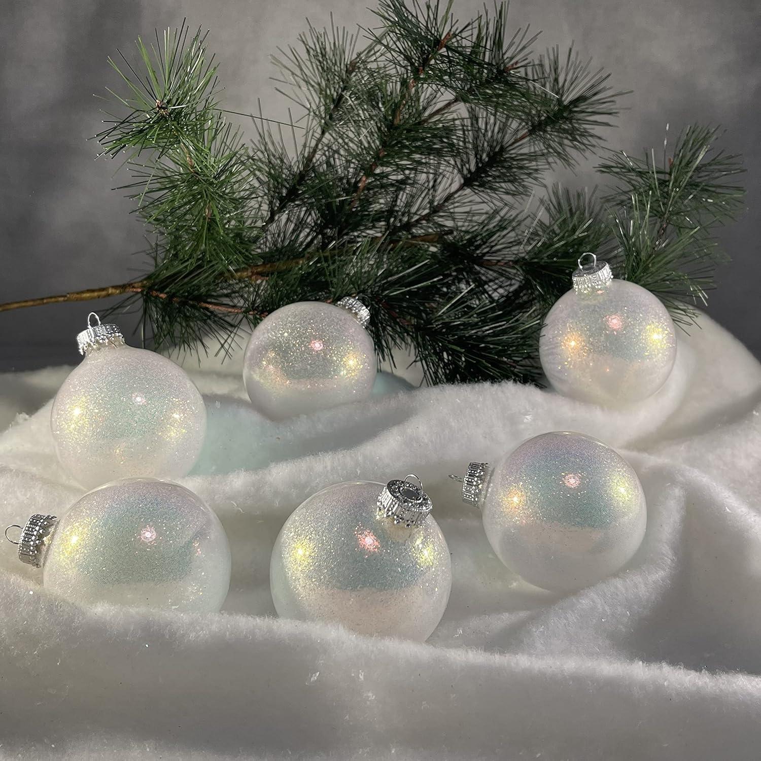 Glass Christmas Tree Ornaments - 67mm / 2.63" [6 Pieces] Designer Balls from Christmas By Krebs Seamless Hanging Holiday Decor (Snow Sparkle)