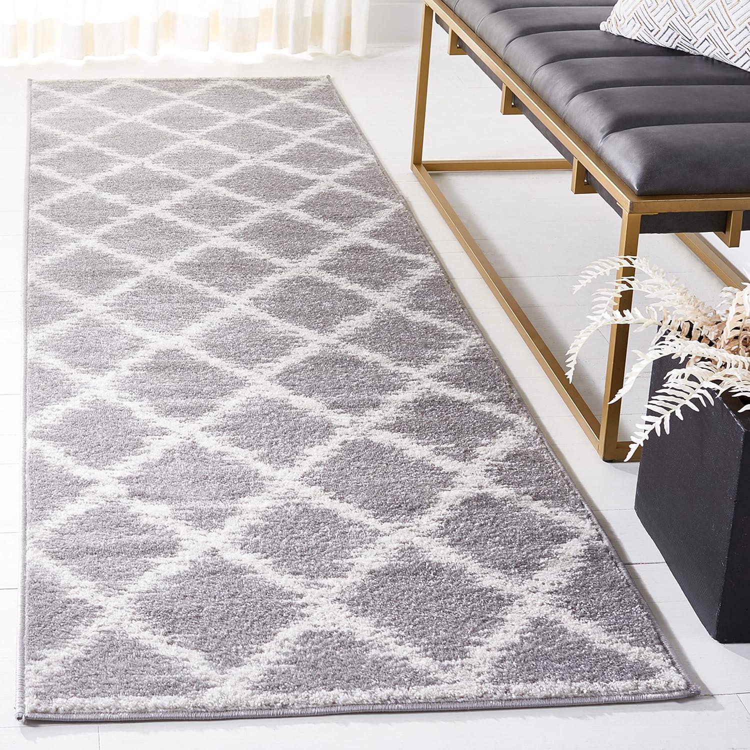 Ivory and Silver Geometric Hand-Knotted Synthetic Area Rug, 12' x 15'