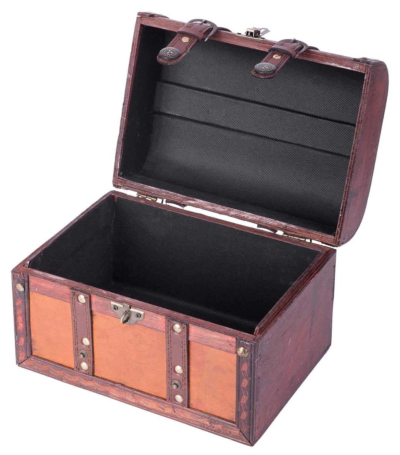 Vintiquewise Decorative Wood Leather Treasure Box - Large Trunk