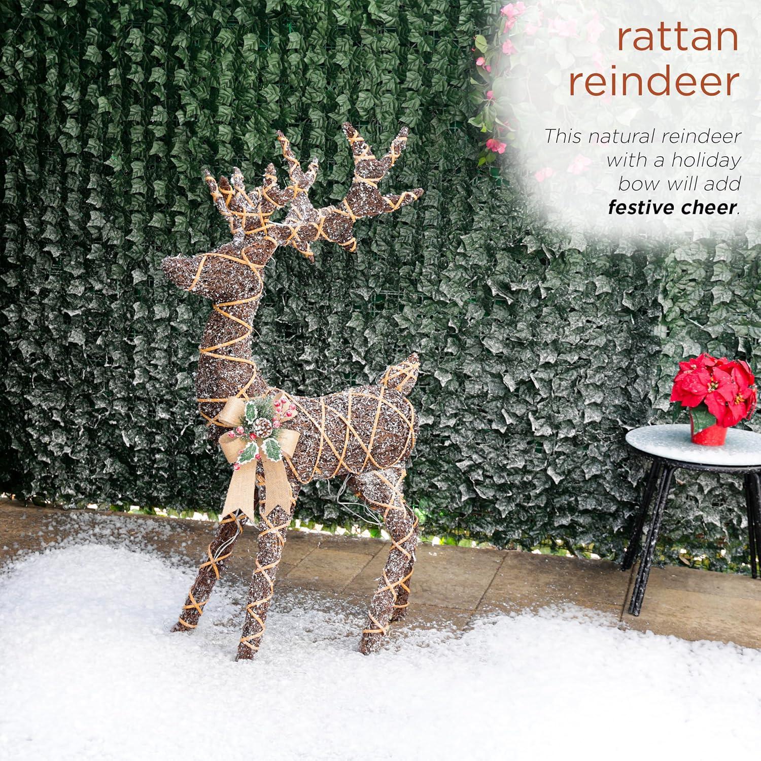 Twig with Natural Rattan Wrapped Reindeer and Warm White LED