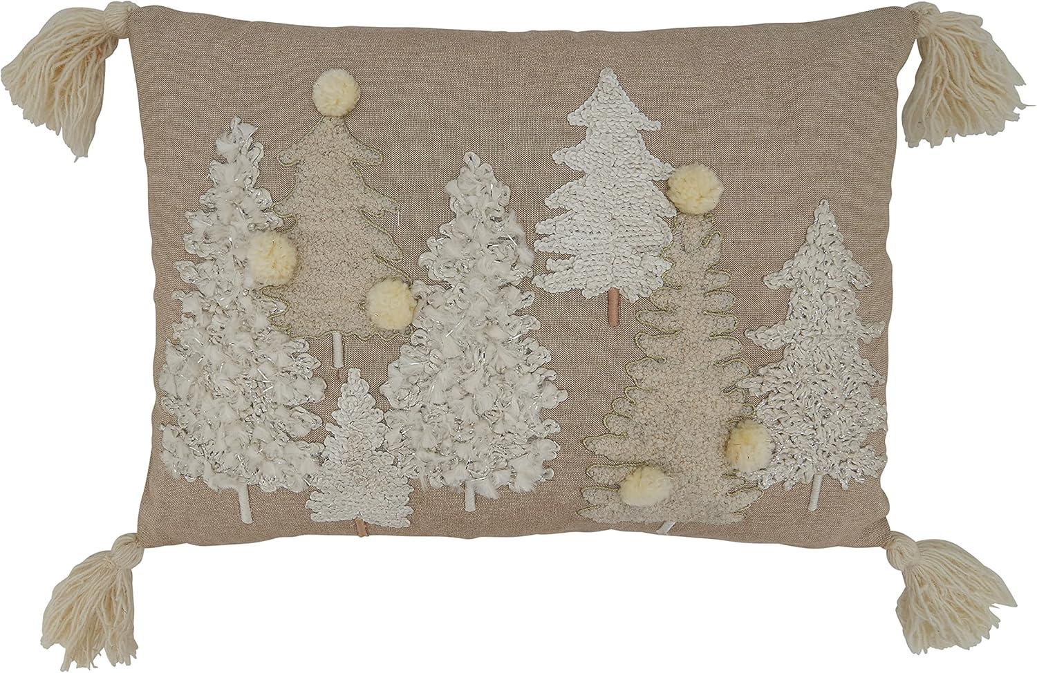 Saro Lifestyle Embroidered Trees  Decorative Pillow Cover, Natural, 14"x20"