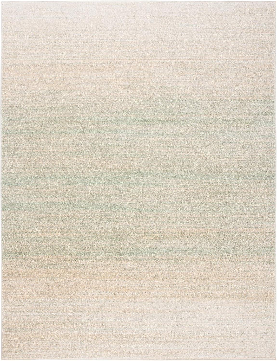 Green and Ivory Rectangular 9' x 12' Stain-Resistant Synthetic Rug