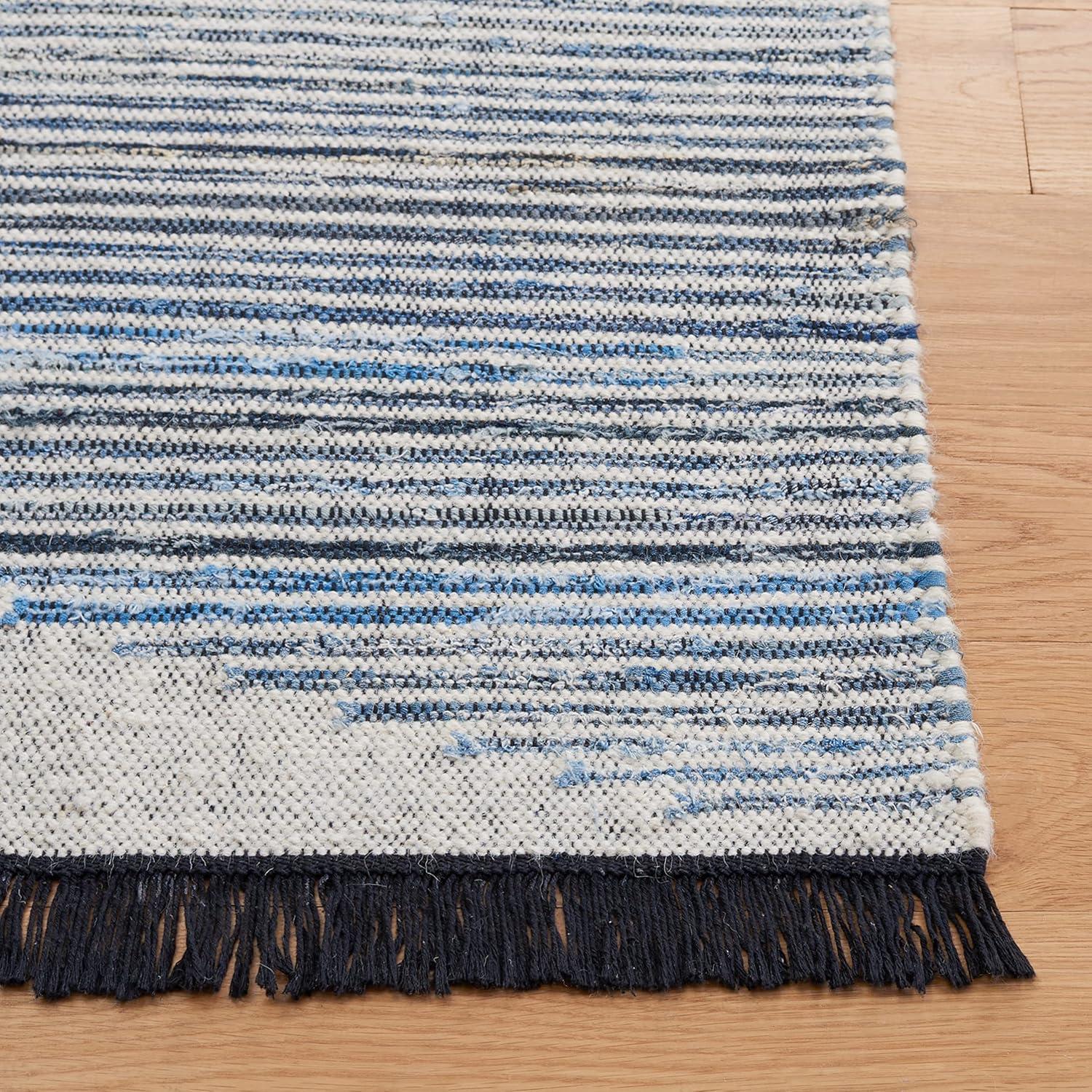 Kilim With Fringes KLM309 Flat Weave Area Rug - Blue/Ivory - 5'x8' - Safavieh
