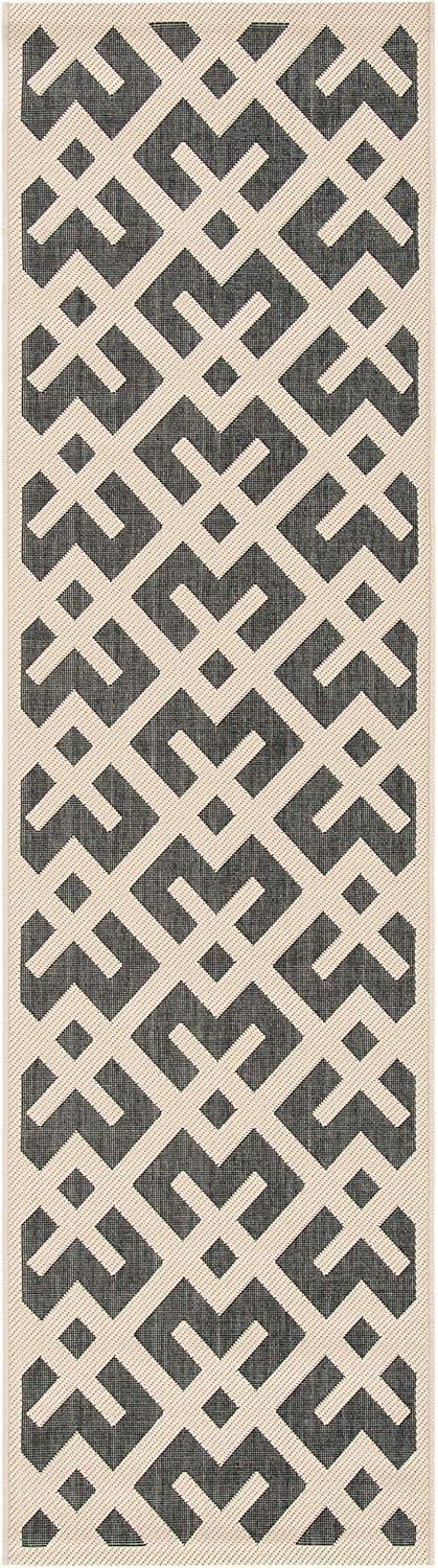 Courtyard Elegance 2'3" x 6'7" Runner Rug in Black and Beige