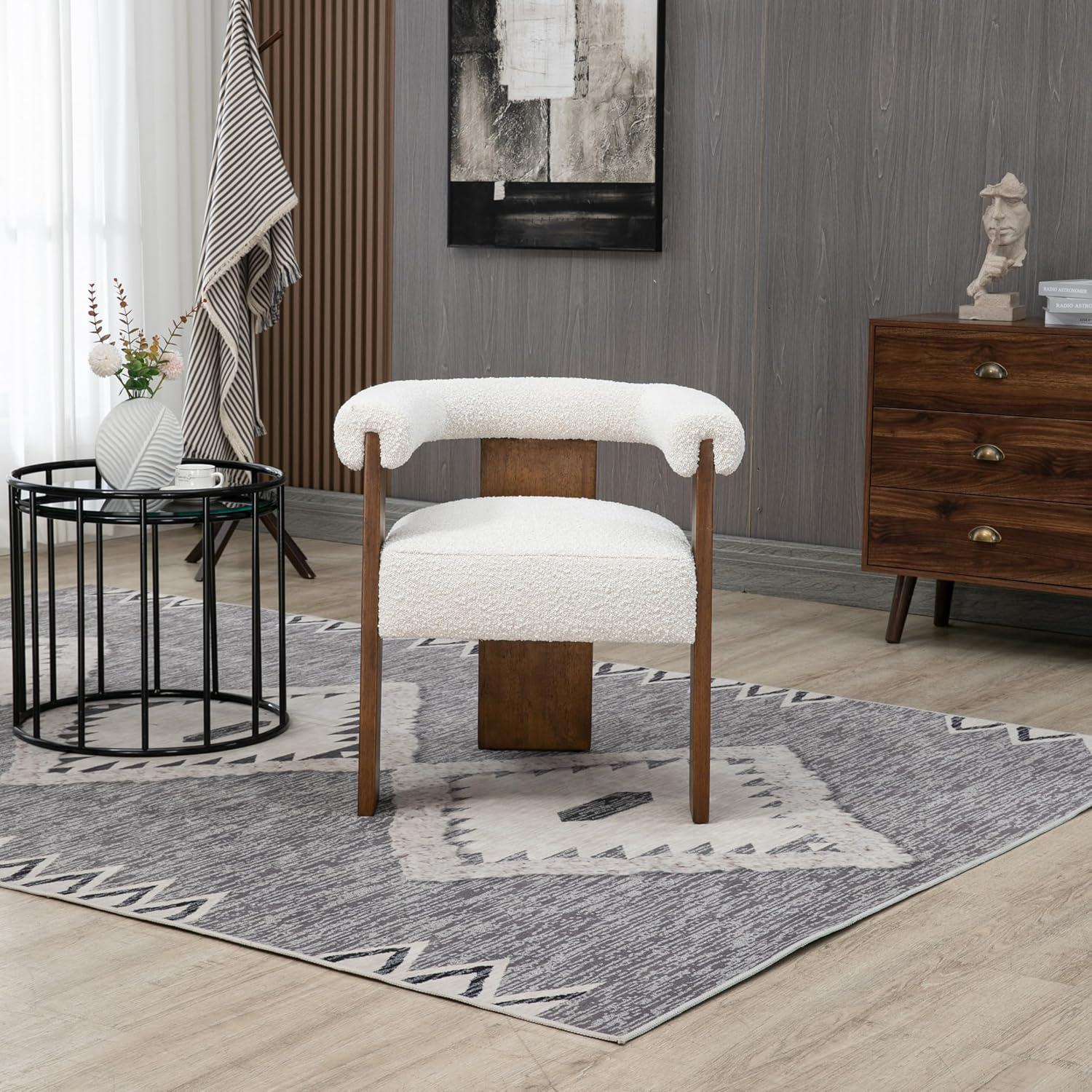 Meridian Furniture Barrel Cream Boucle Fabric Dining Chair