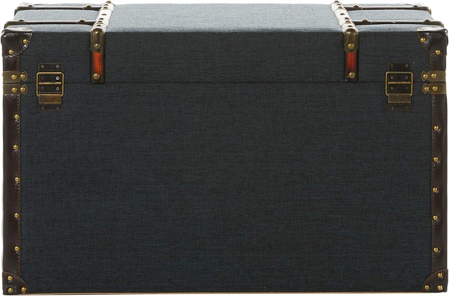 Blue Linen and Brass Accented Nesting Storage Trunks, Set of 3