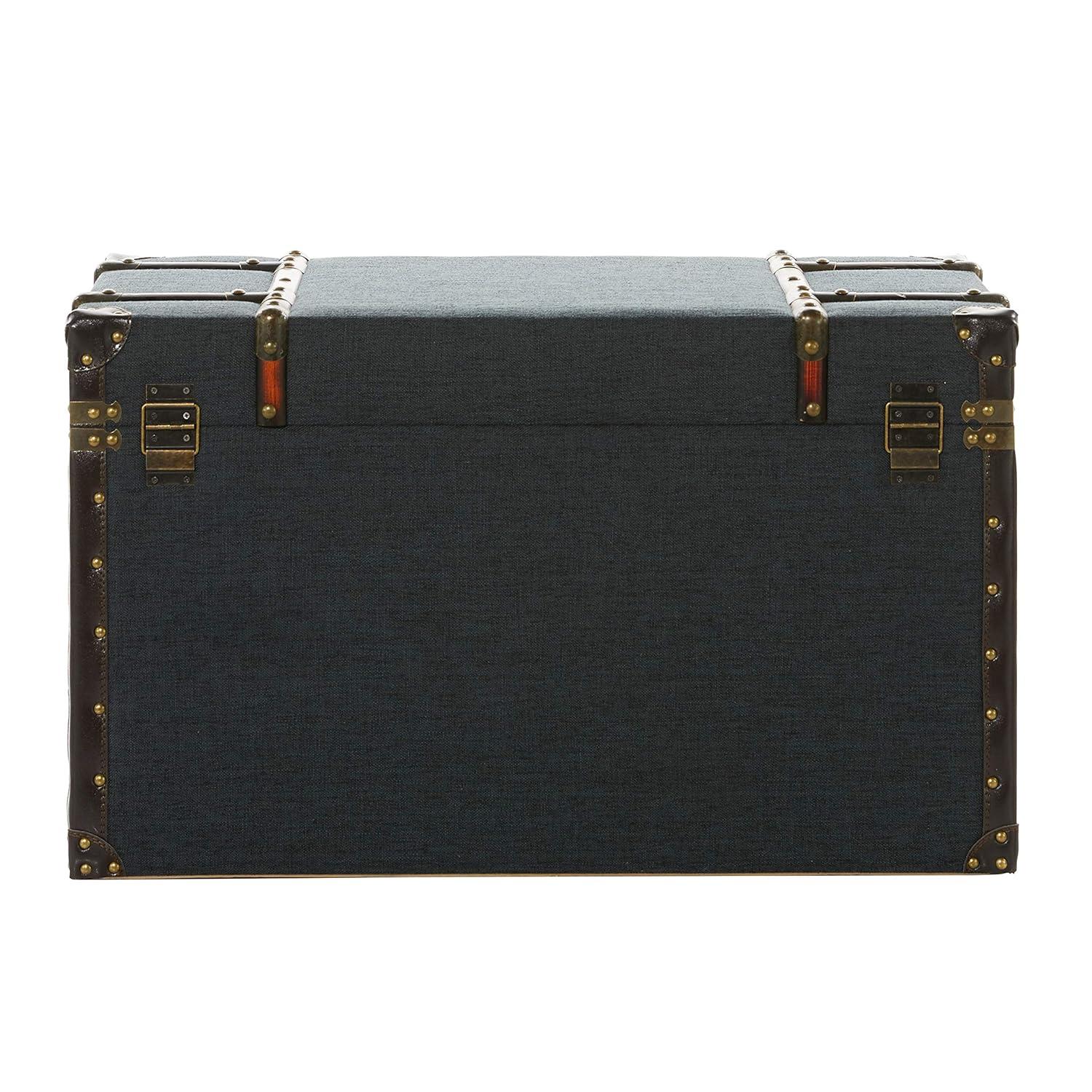 DecMode 24" x 13" Blue Linen Fabric Nesting Upholstered Trunk with Buckle Hinged Top, 3-Pieces