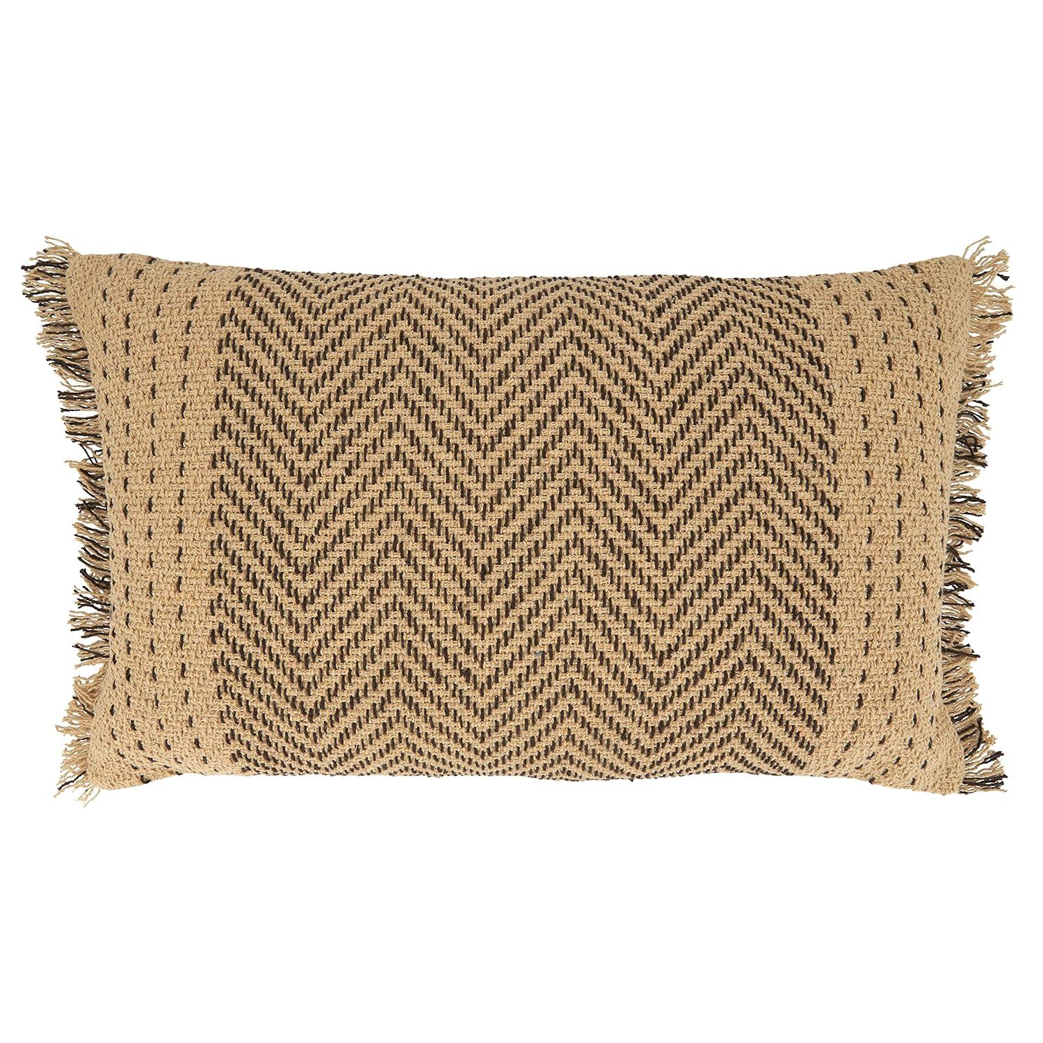 Saro Lifestyle Kantha Stitch Throw Pillow With Poly Filling, Natural, 14" x 23"