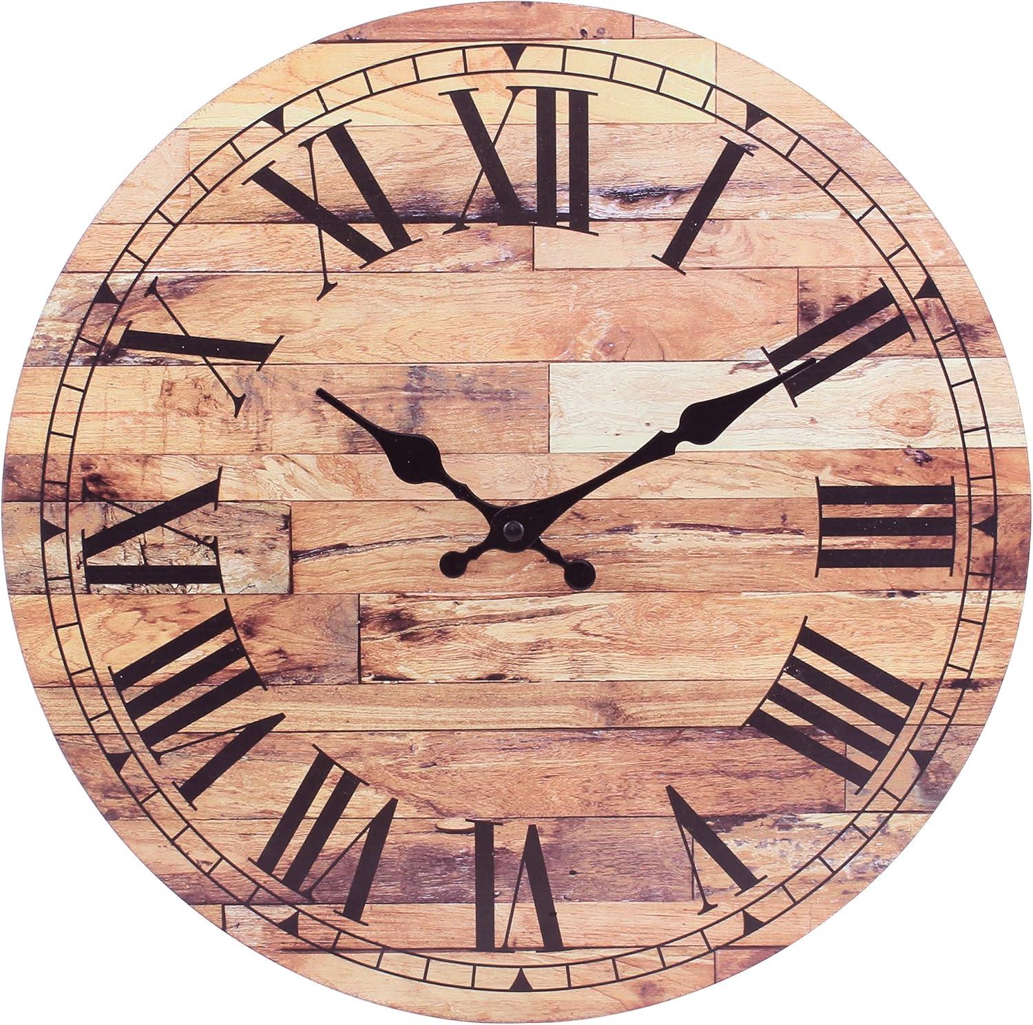 Wooden Roman Numeral Wall Clock Brown - Stonebriar Collection