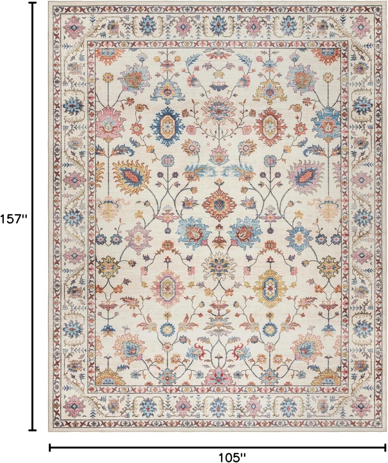 Gertmenian Crystal Print Cullen Ivory Cream Pink Multi Transitional Floral Border Washable Flat Pile Indoor Area Rug