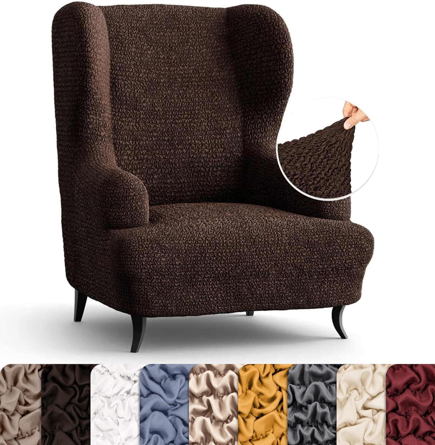 Dark Brown Stretch Wingback Chair Slipcover