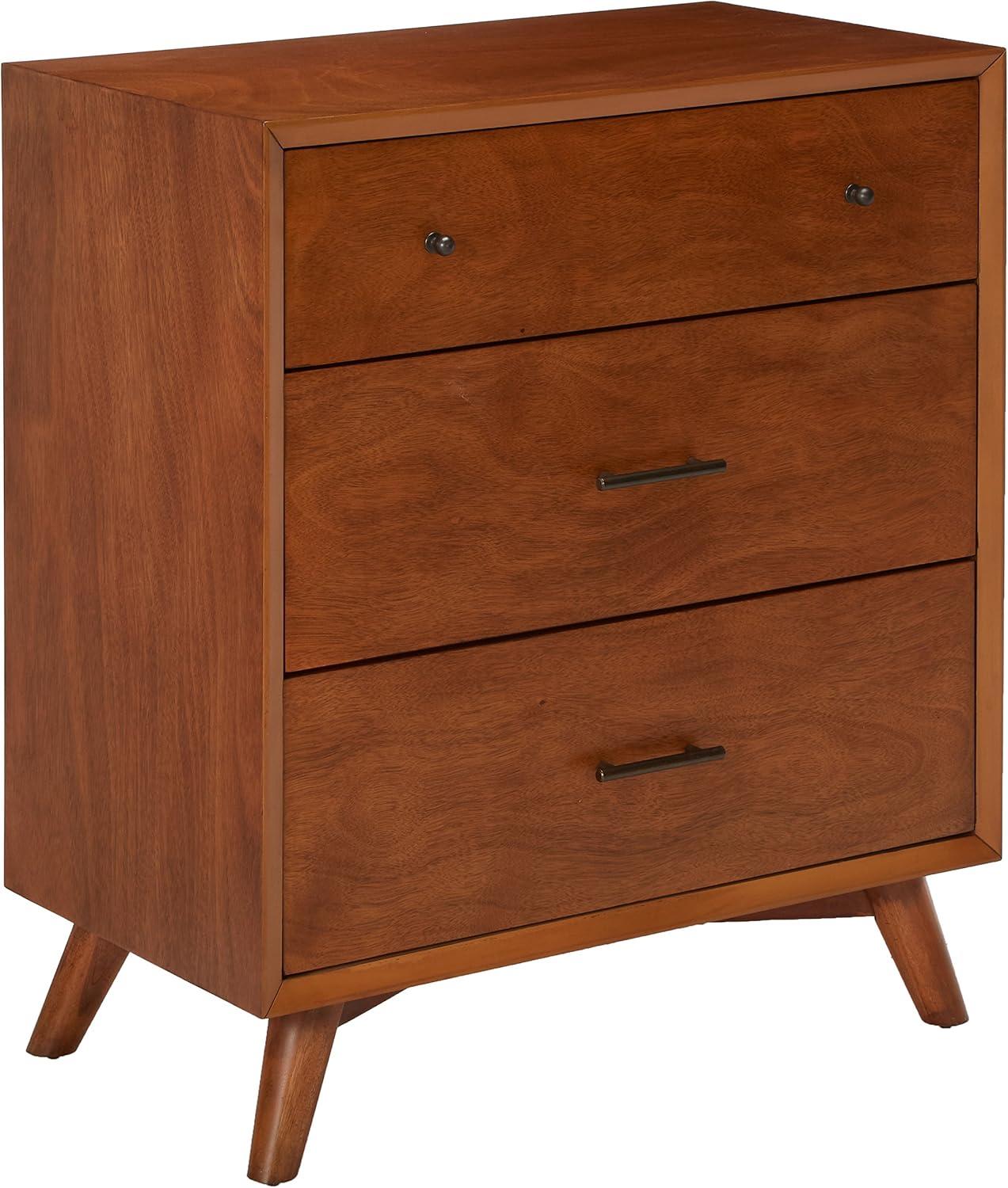 Flynn Transitional 3-Drawer Solid Mahogany Chest in Acorn Brown