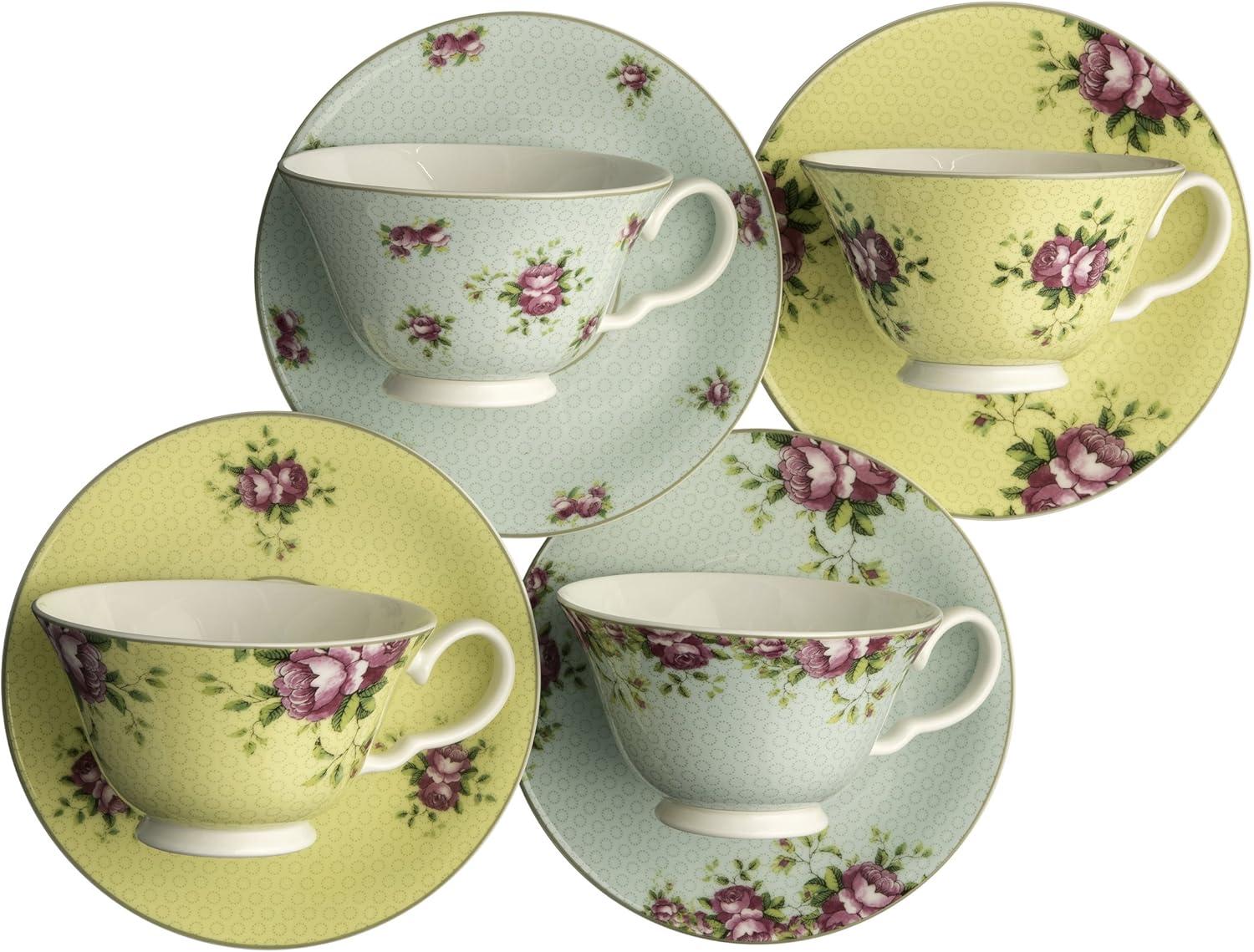 Aynsley Multi-Color Bone China Teacups and Saucers Set