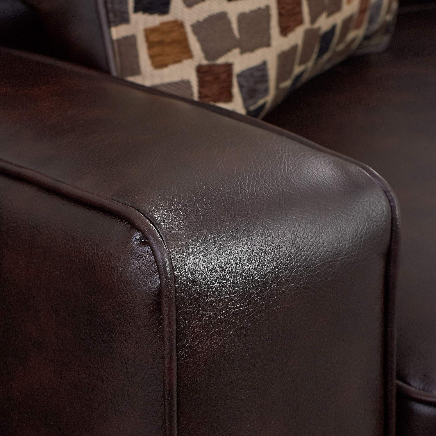 Chestnut Brown Leather 61" Loveseat with Pillow Back and Wood Accents