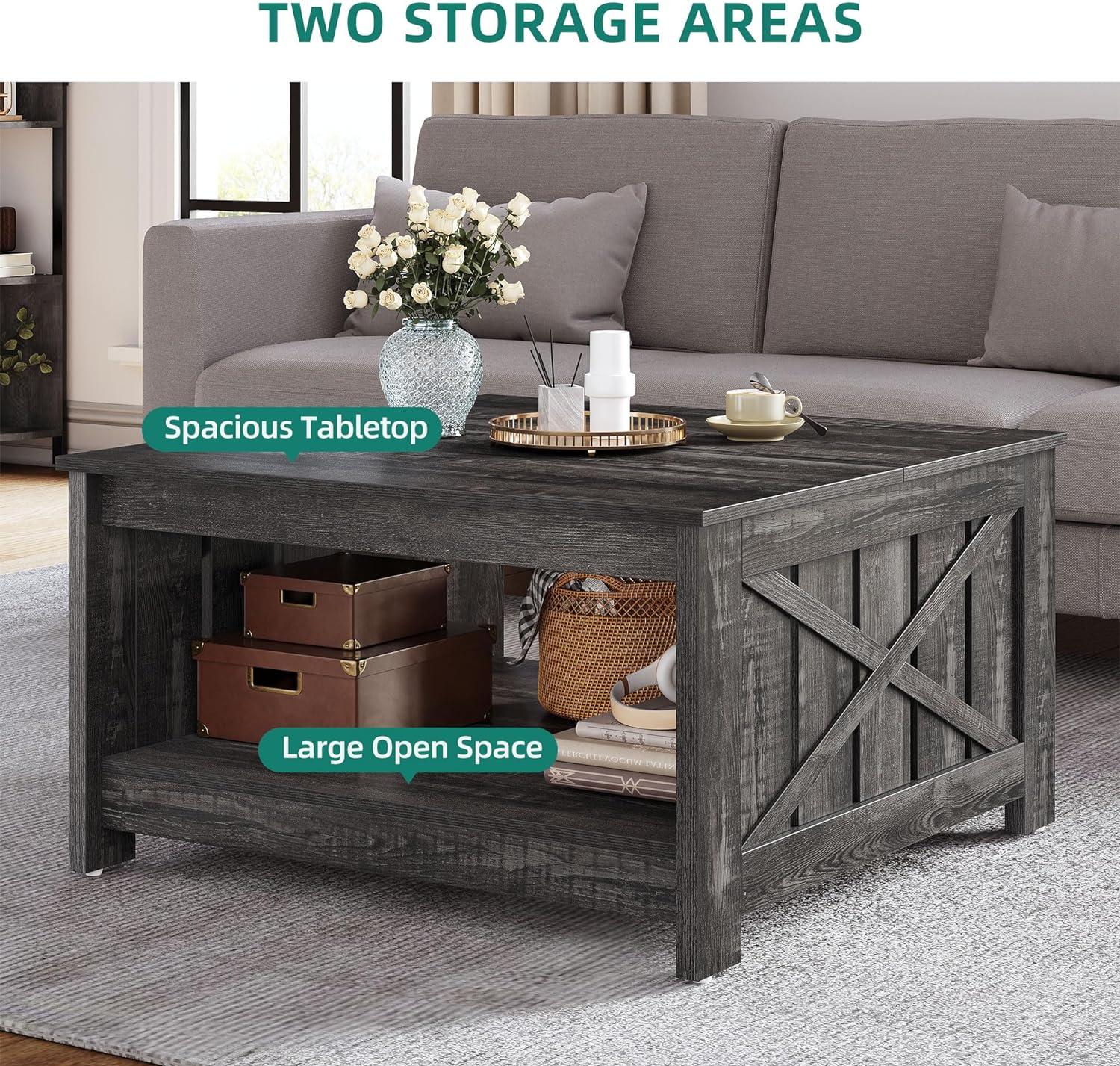 Dark Rustic Oak Square Coffee Table with Storage