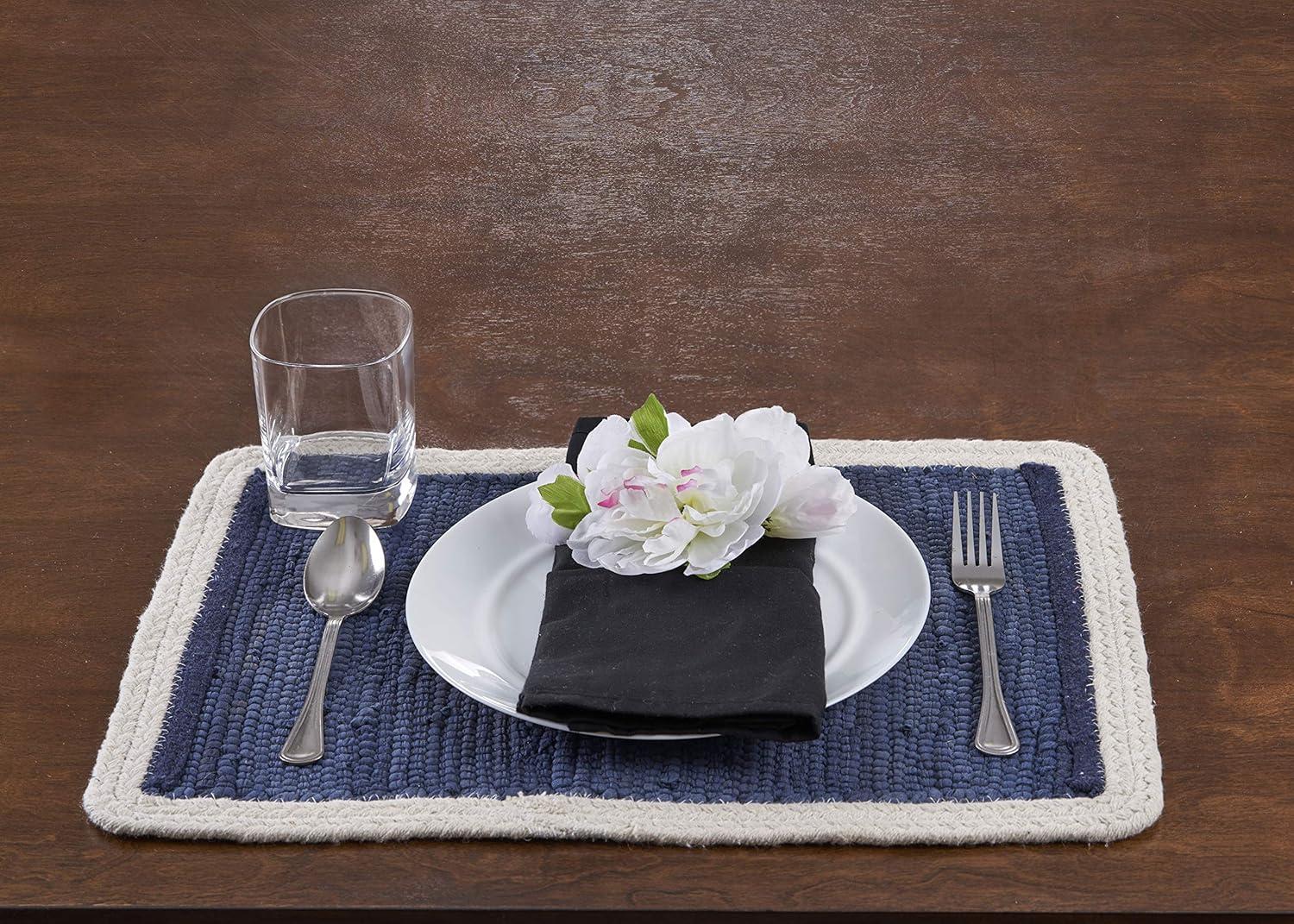 Ox Bay Zest Set of 4 Cotton Placemats, Indigo/Cream Bordered