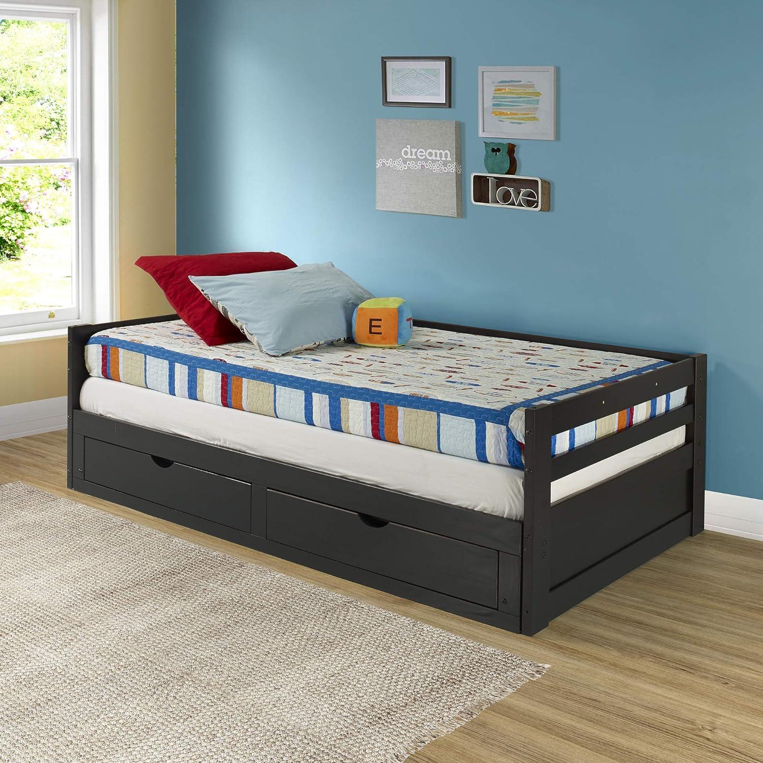 Espresso Pine Twin to King Extending Daybed with Storage