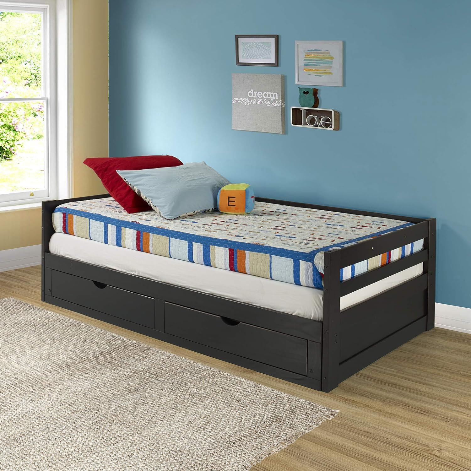 Alaterre Furniture Jasper Twin to King Extending Day Bed with Storage Drawers, Espresso