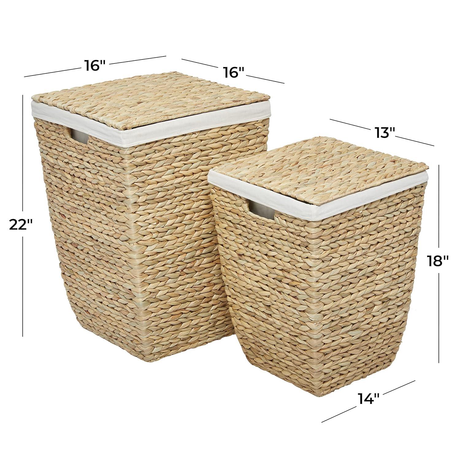CosmoLiving by Cosmopolitan Seagrass Handmade Storage Basket with Liner and Matching Tops, Set of 2 22", 18"H, Light Brown
