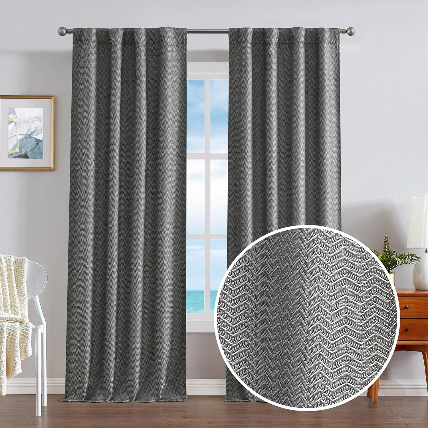 Charcoal Polyester Blackout Thermal Back Tab Curtains, 38" x 84"