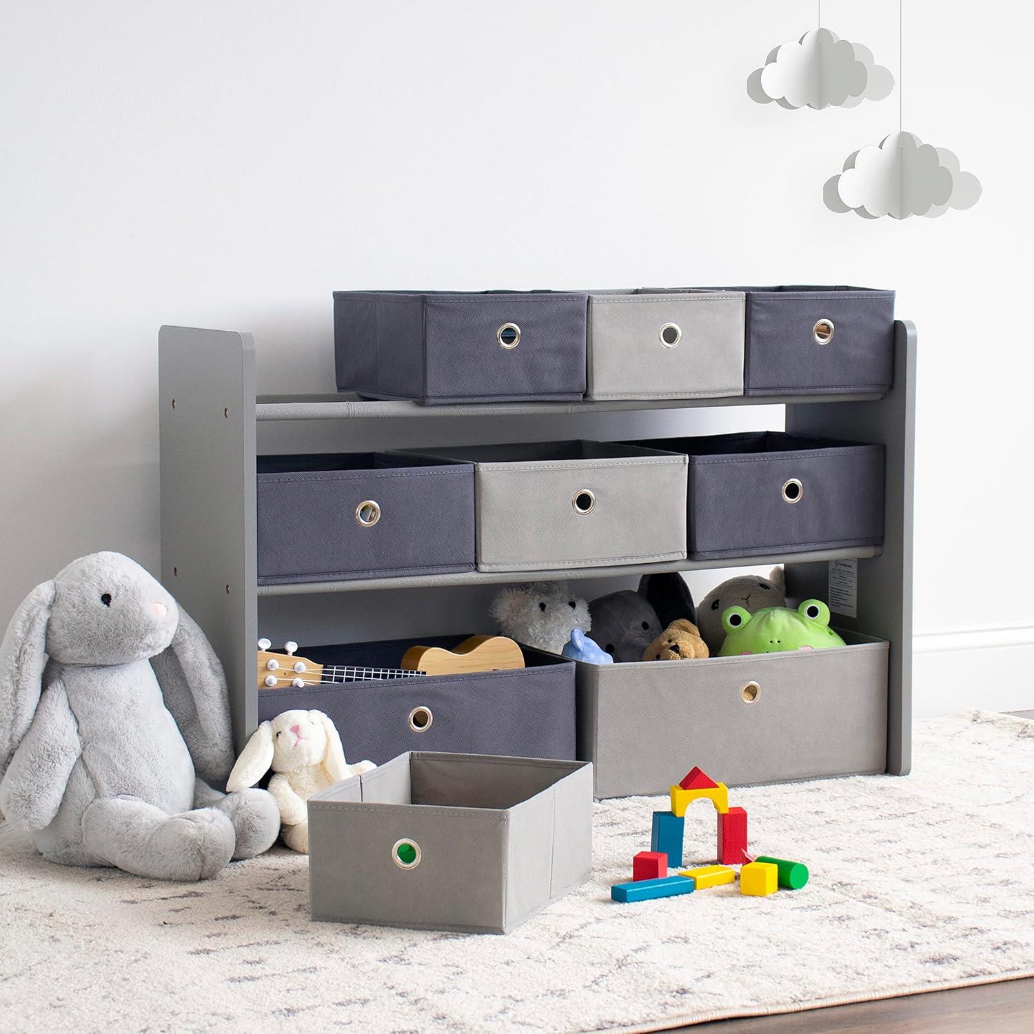 Gray 3-Tier Kids' Toy Organizer with 9 Fabric Bins