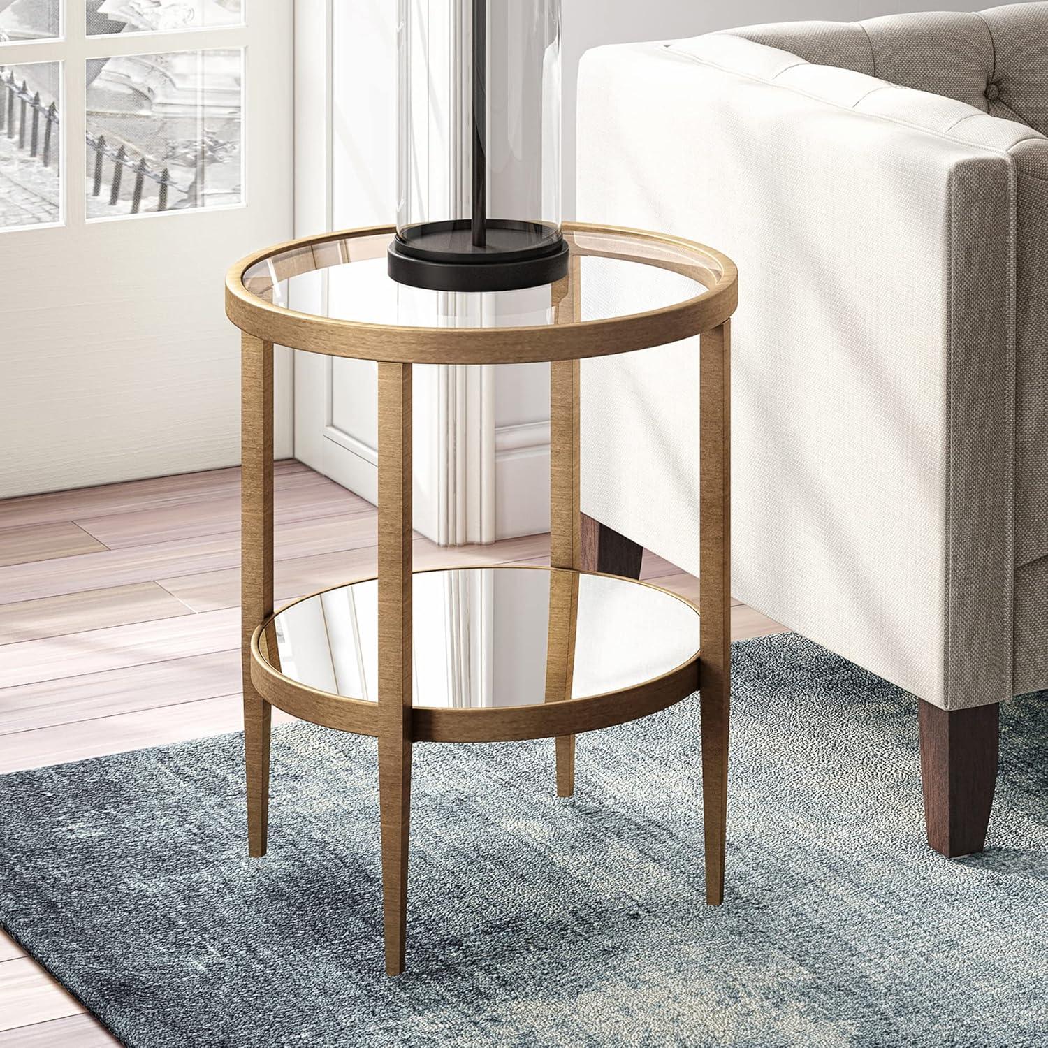 Evelyn&Zoe 20" Antique Brass Finish Metal/Glass Side Table