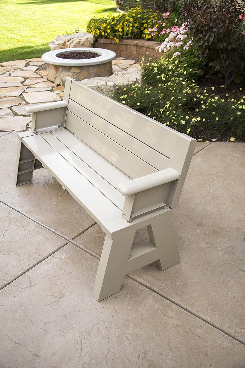 Transformable Tan Outdoor Bench-to-Table Resin Combo