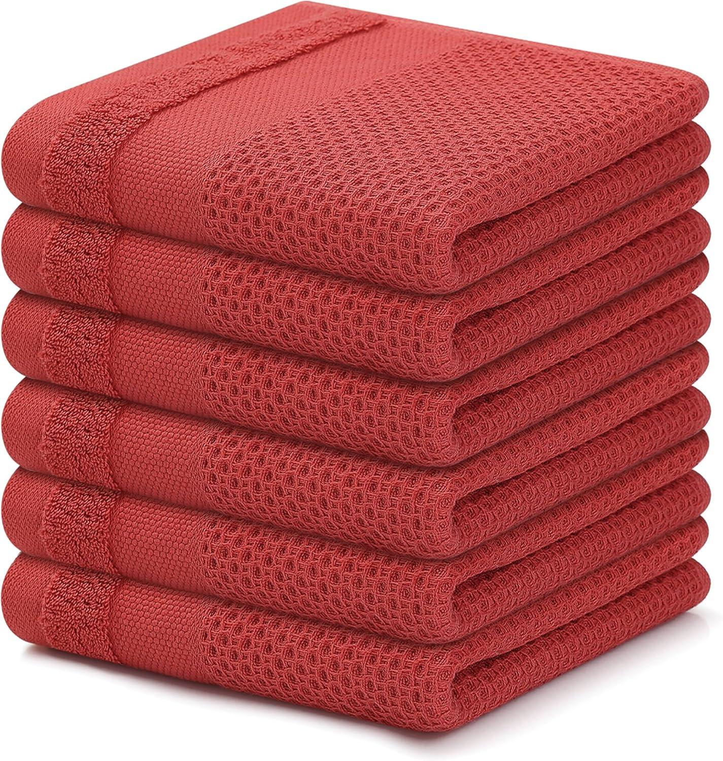 piaybook Super Soft Towels Cotton Weave Kitchen Dish Cloths Ultra Soft Absorbent Quick Drying Dish Towels 12x12 Inches 6 Pack Red for Bathroom and Kitchen,Red