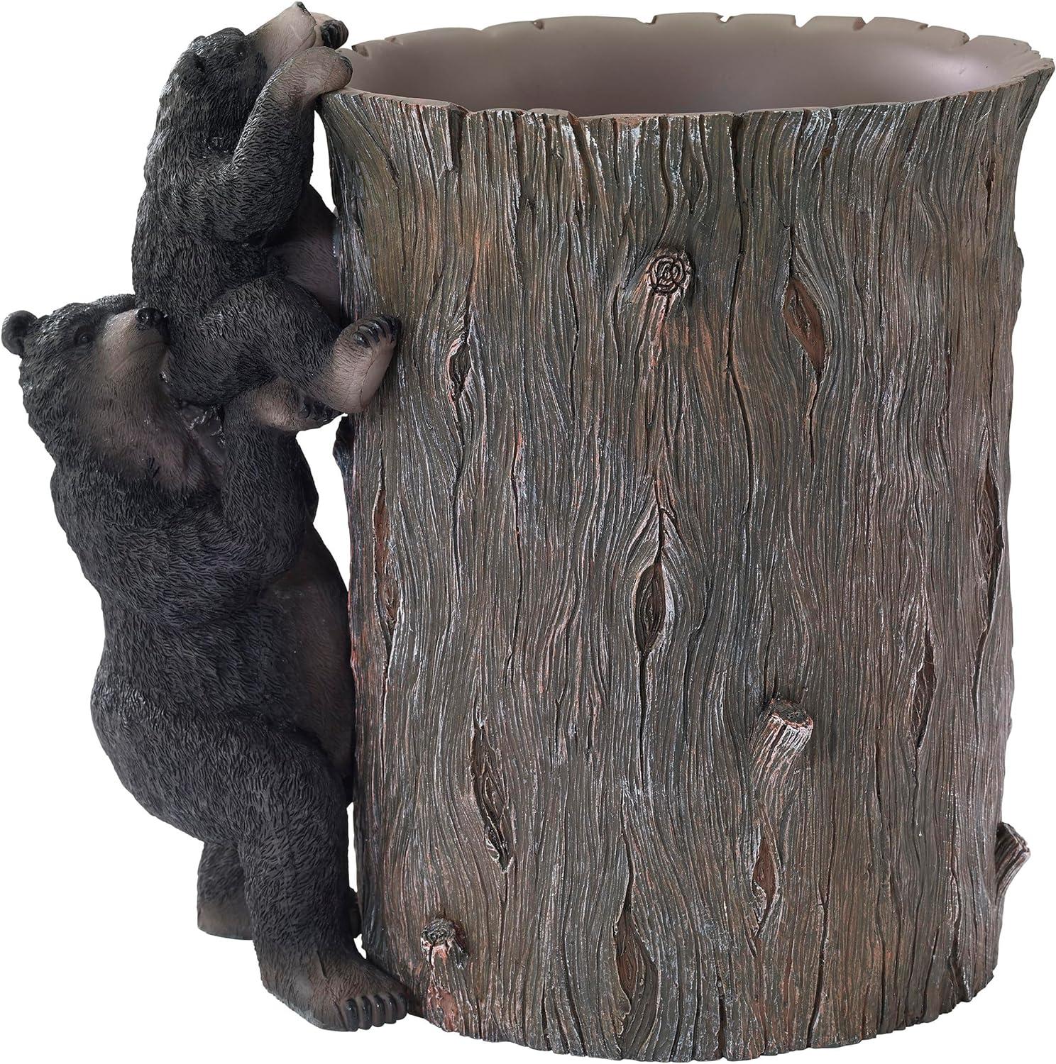 Black Bear Lodge Resin Waste Basket with Tree Trunk Design