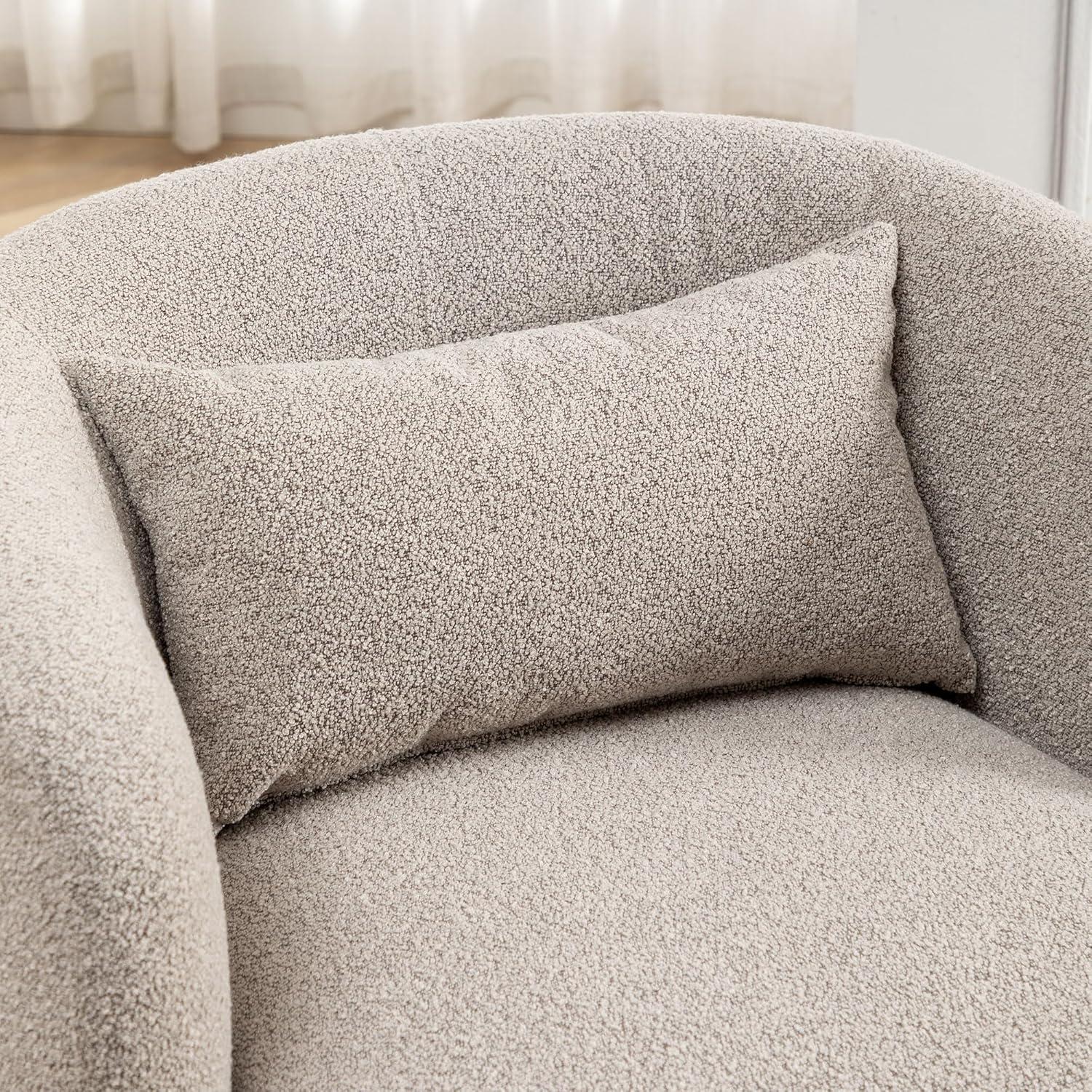 Boucle Upholstered Swivel Armchair Taupe - Kinwell: Pine Frame, 360° Metal Base, 300 lbs Capacity